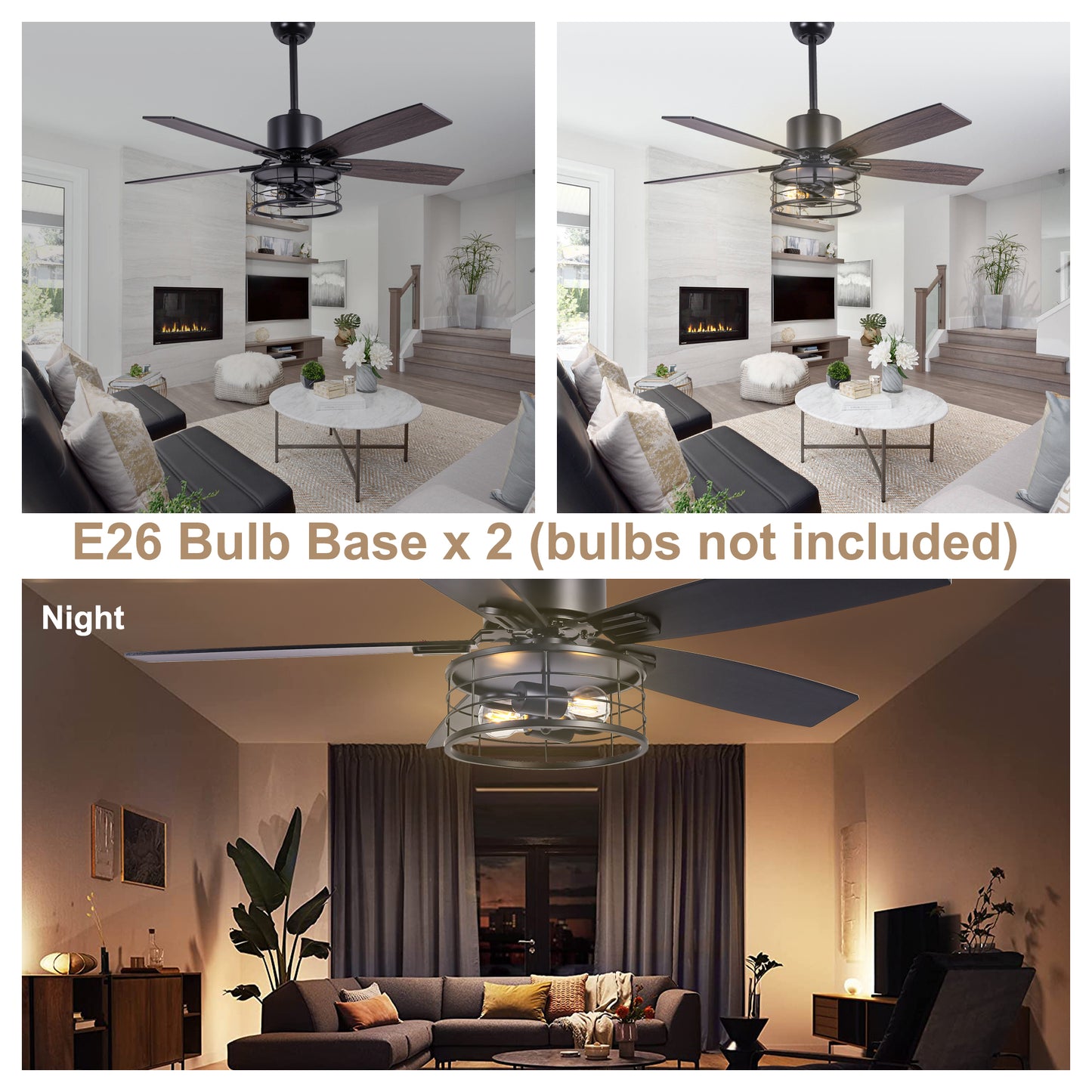 DC254601-BellaDepot 46" Industrial Matte Black Ceiling Fan, Reversible 6-speed Fan with Lights, Remote-controlled Fan