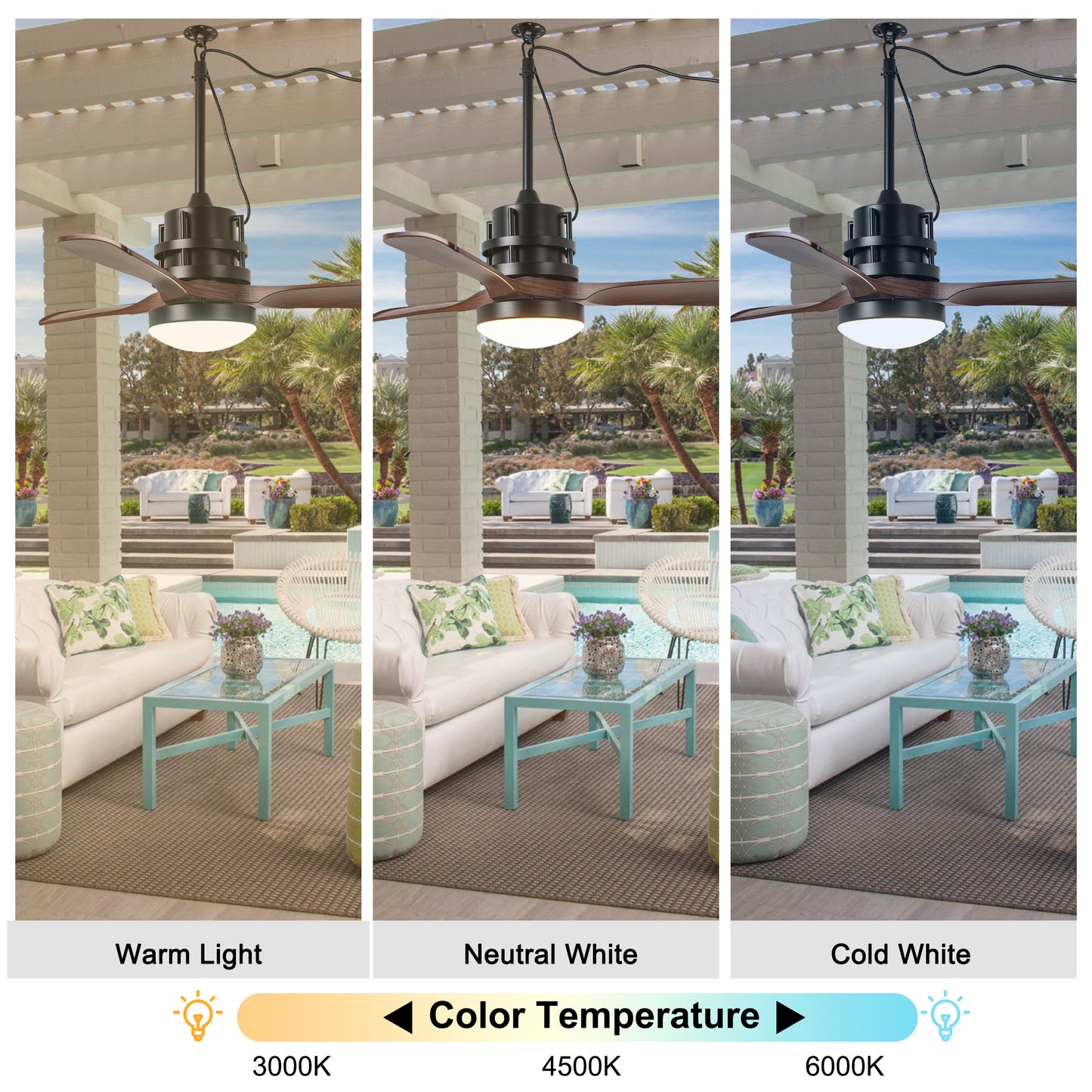HW4201-GED-BellaDepot 24" Outdoor Modern Farmhouse LED Ceiling Fan with Remote Control, Plug in Ceiling Fan
