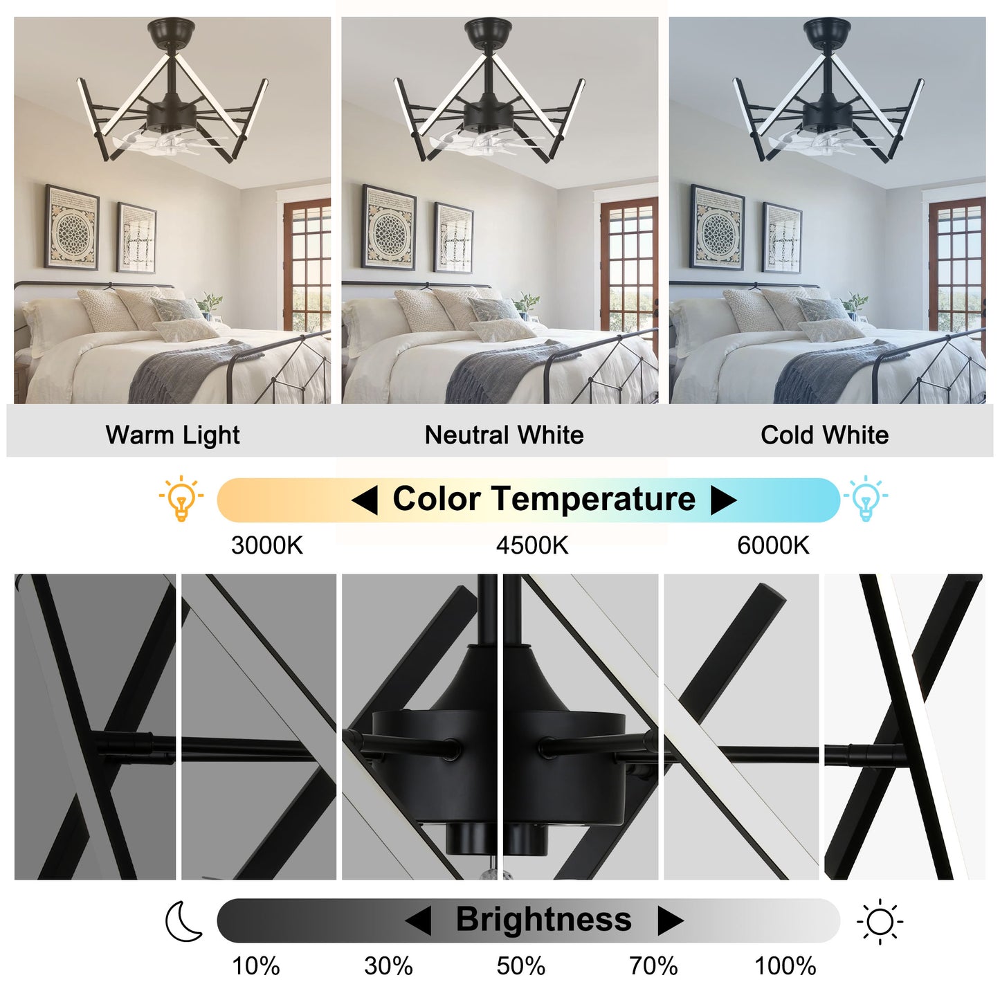 DC2104-18.11" Black Finish Modern Urban Reversible Ceiling Fan with Remote and LED Light Kit Included, Creative DIY Shape Ceiling Fan