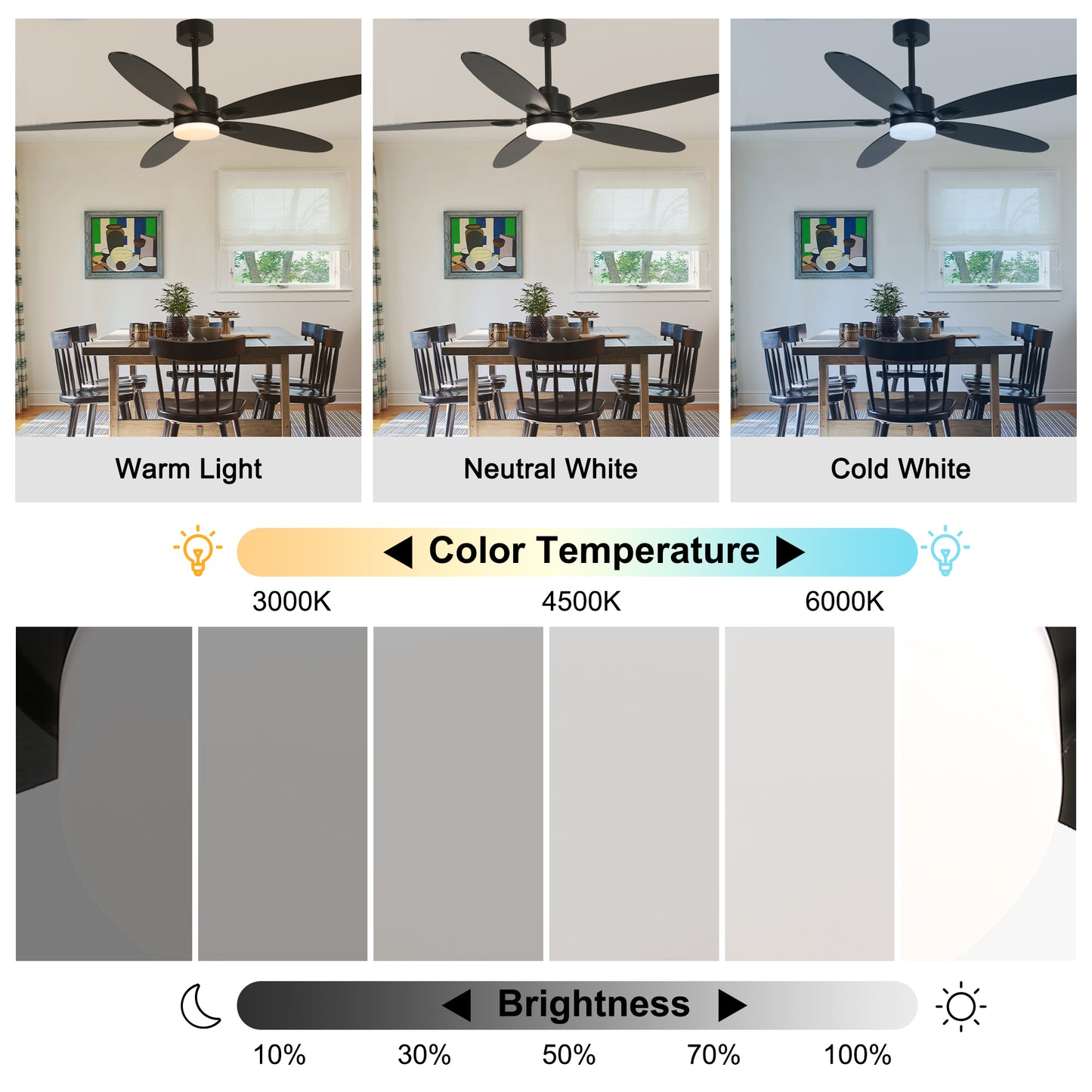 DC256001-BellaDepot 60" Modern Contemporary Stylish Design Ceiling Fan with Remote Control and LED Lights, Reversible 6 Speeds Ceiling Fan for All Seasons