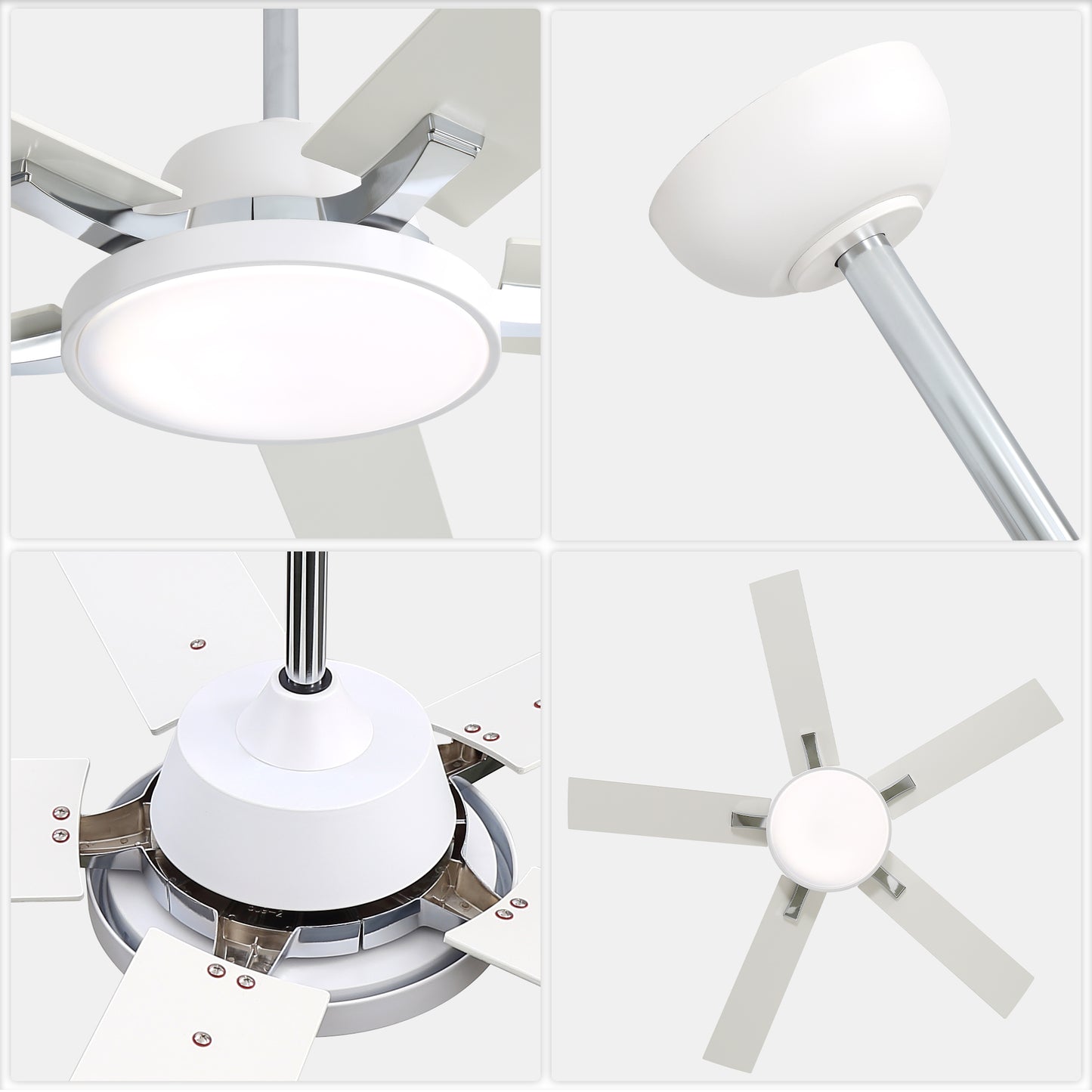 HWJ5220/5221/5222-52" 5 Wooden Blades Industrial Caged Reversible Ceiling Fan with Remote and LED Lights, Large Size 6-speed Ceiling Fan