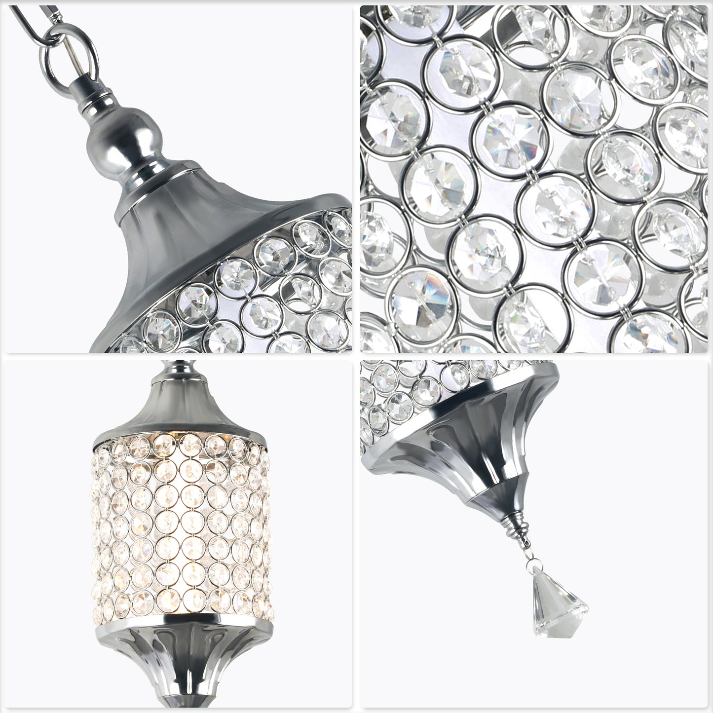 FC4075-LED Glamorous Luxury Crystal Geometric Chandelier, Height Adjustable Pendant Light
