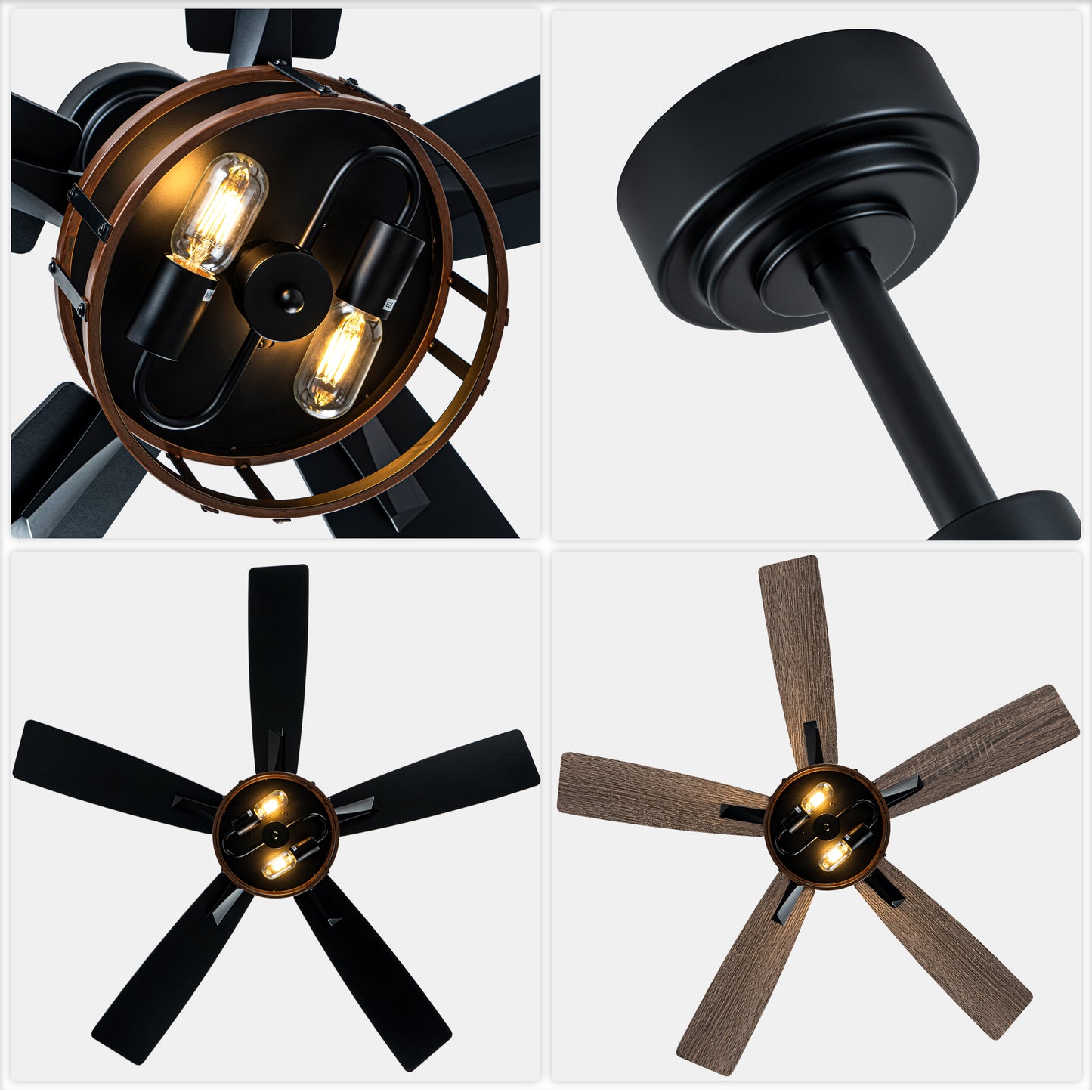 DC255204-B-BellaDepot Wood Grain 6 Speeds Ceiling Fan with Reversible Blades and Downrods, Remote-controlled Large Size Fan Lights