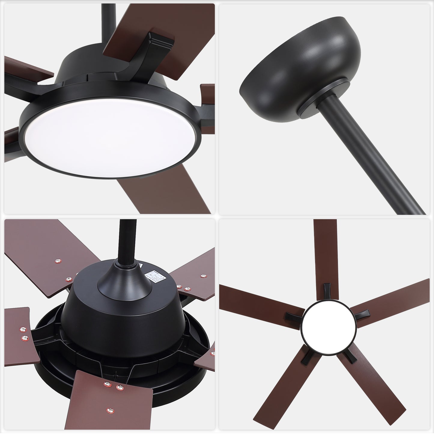 HWJ5220/5221/5222-52" 5 Wooden Blades Industrial Caged Reversible Ceiling Fan with Remote and LED Lights, Large Size 6-speed Ceiling Fan