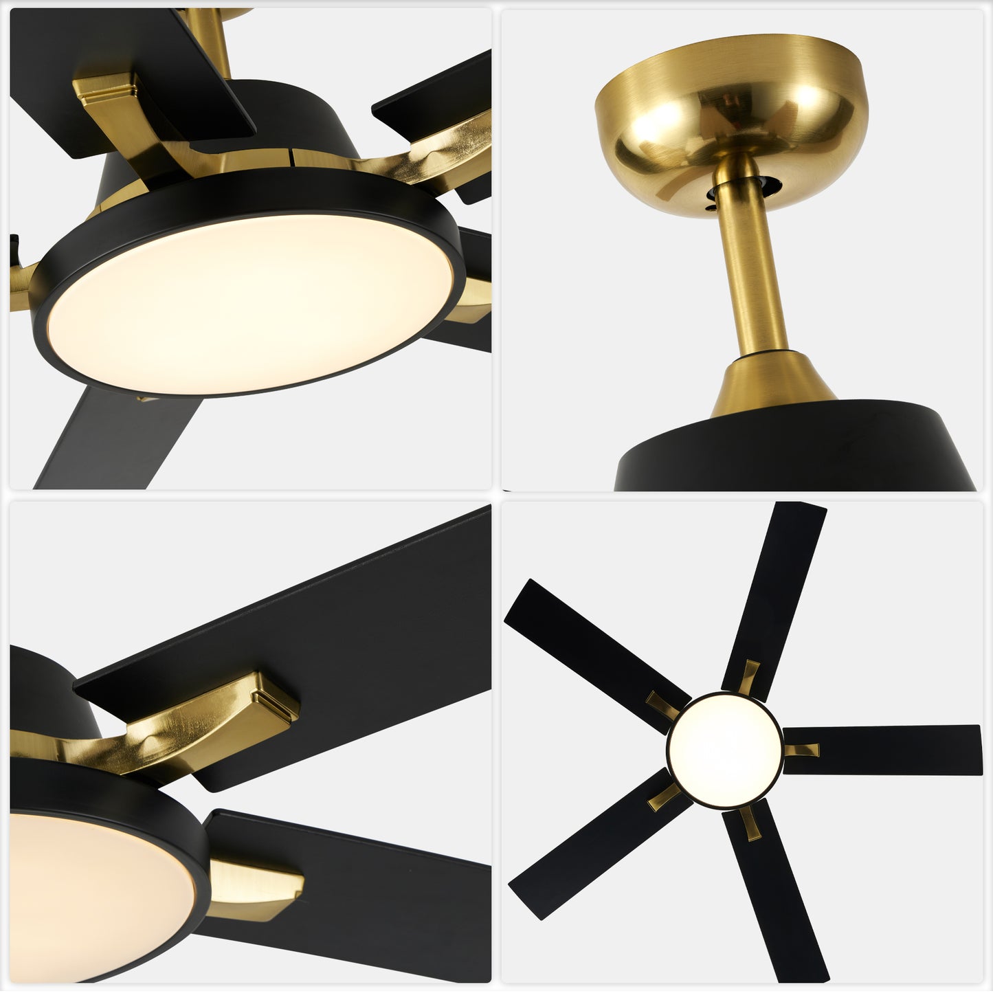 HWJ5220/5221/5222-52" 5 Wooden Blades Industrial Caged Reversible Ceiling Fan with Remote and LED Lights, Large Size 6-speed Ceiling Fan