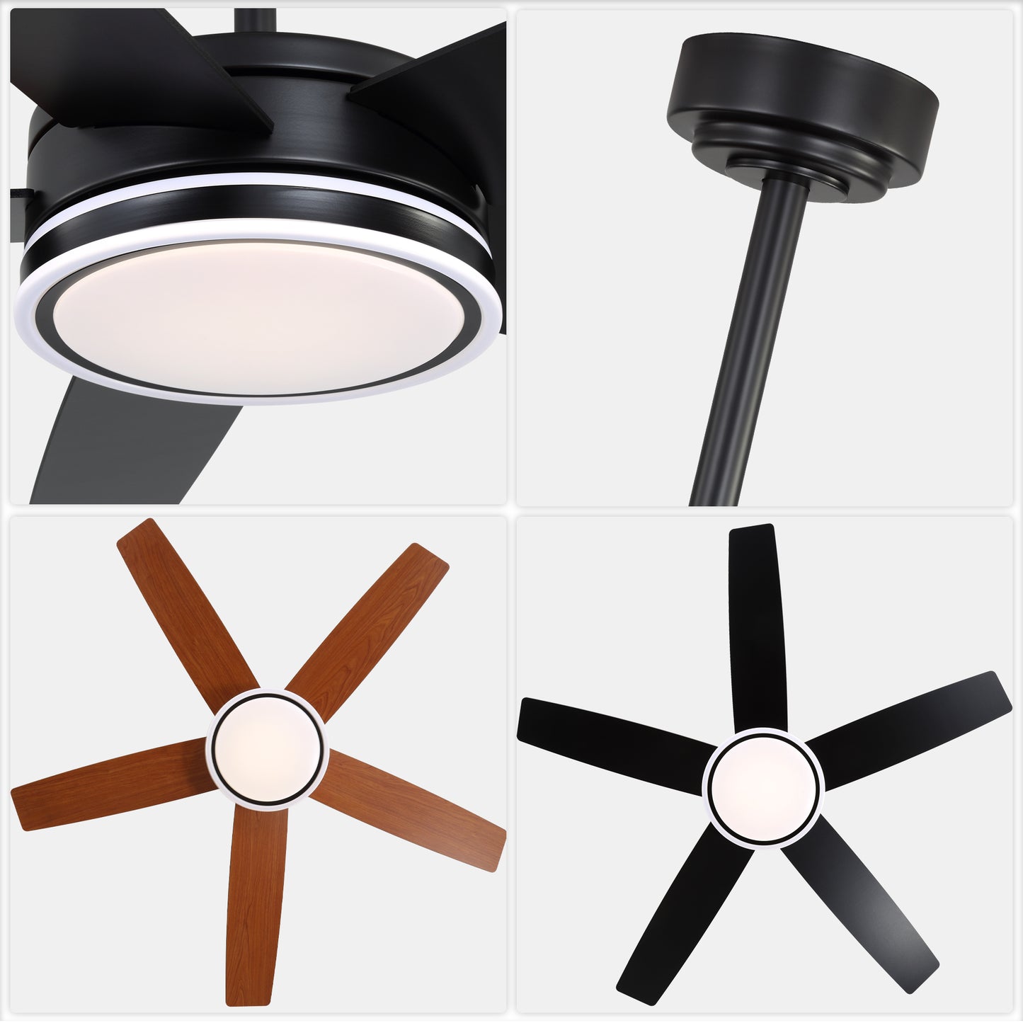 BellaDepot 52" Modern Contemporary Black or Chrome LED Ceiling Fan with Remote Control and Lights, Reversible 6 Speeds Ceiling Fan for All Seasons - DC5225-B/C