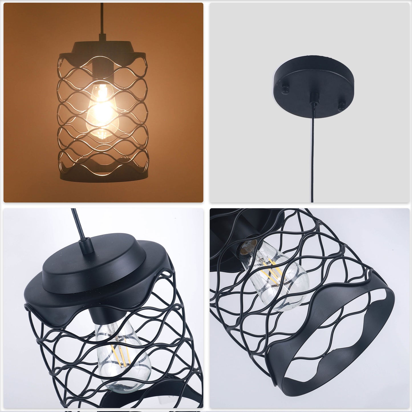 FC4079-1 Light Black Finish Modern Industrial Style Home Pendant Light
