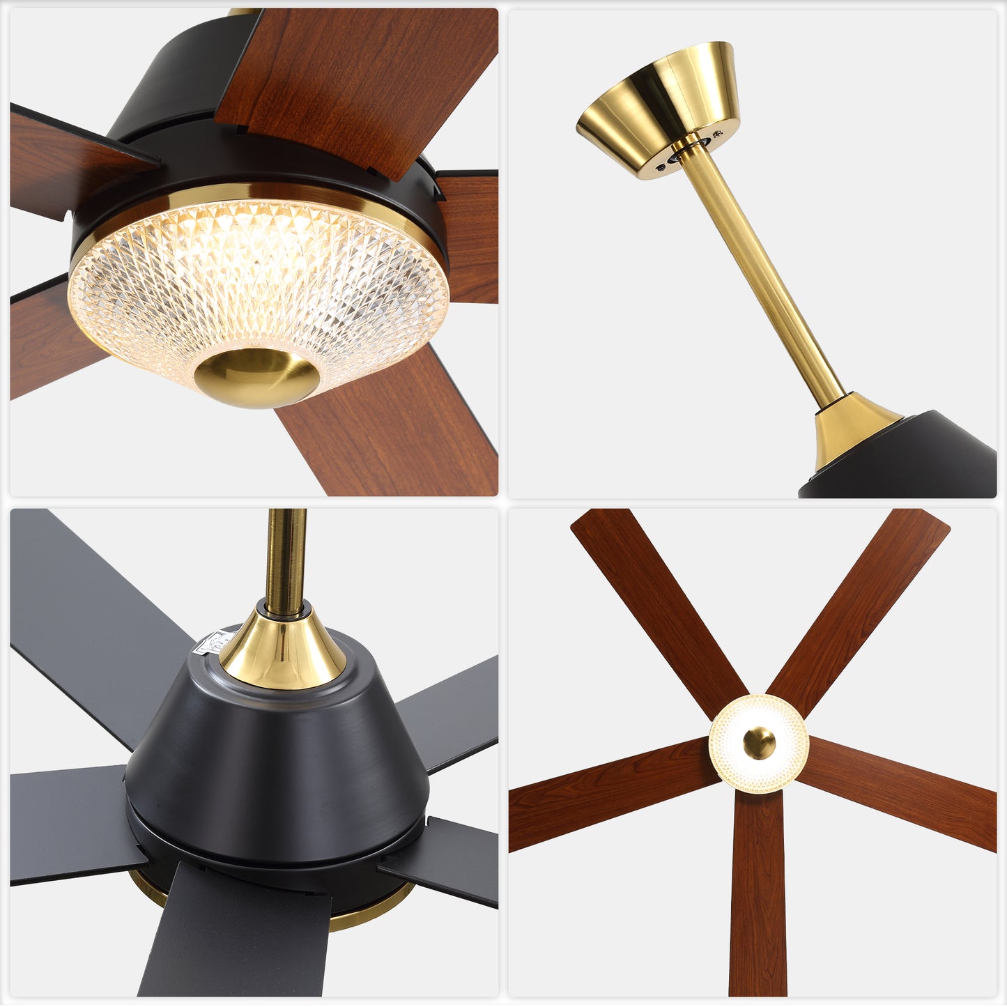HWJ5218-52" 5 Wooden Blades Modern Reversible Ceiling Fan with Remote, 6-speed Bedroom Ceiling Fan