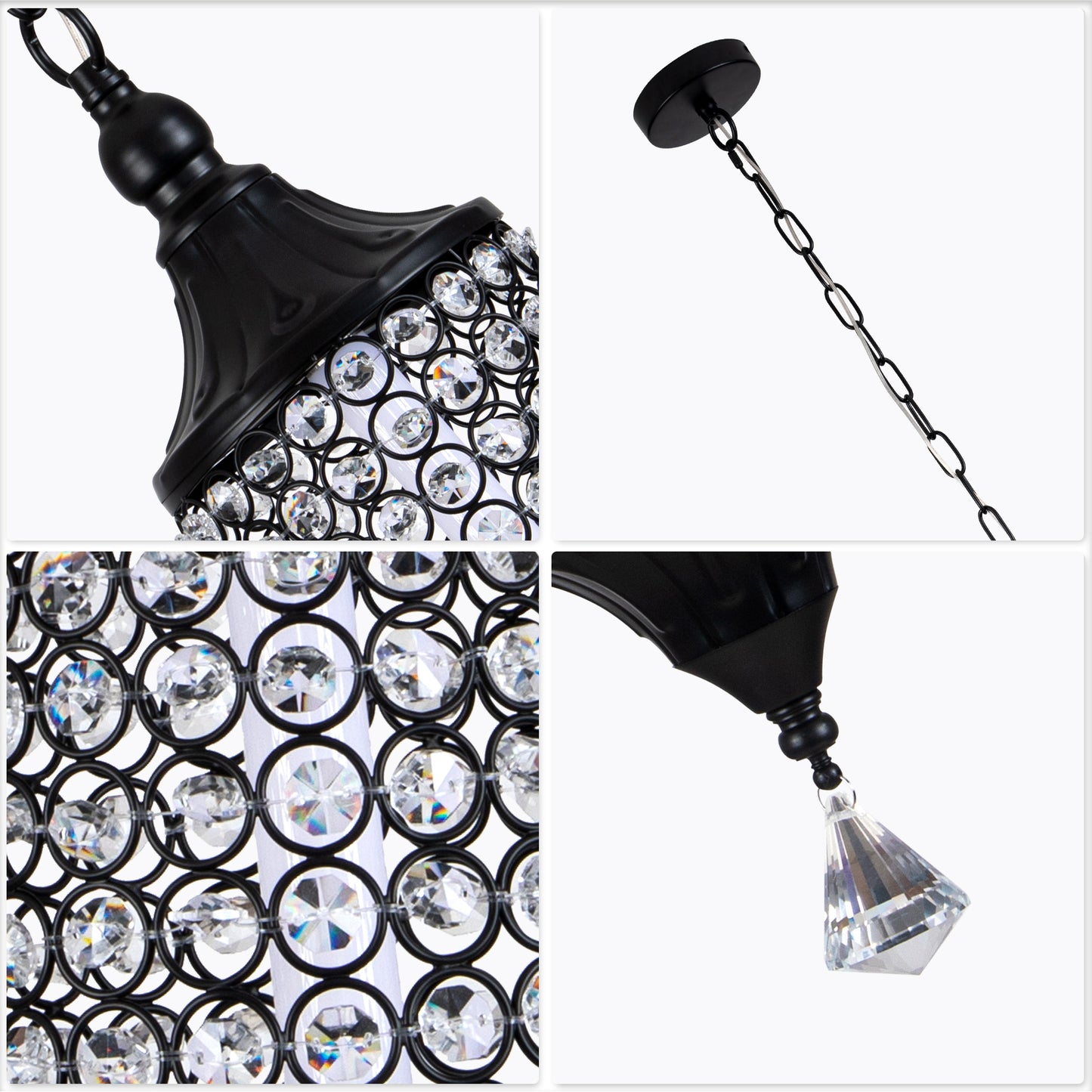 FC4075-LED Glamorous Luxury Crystal Geometric Chandelier, Height Adjustable Pendant Light