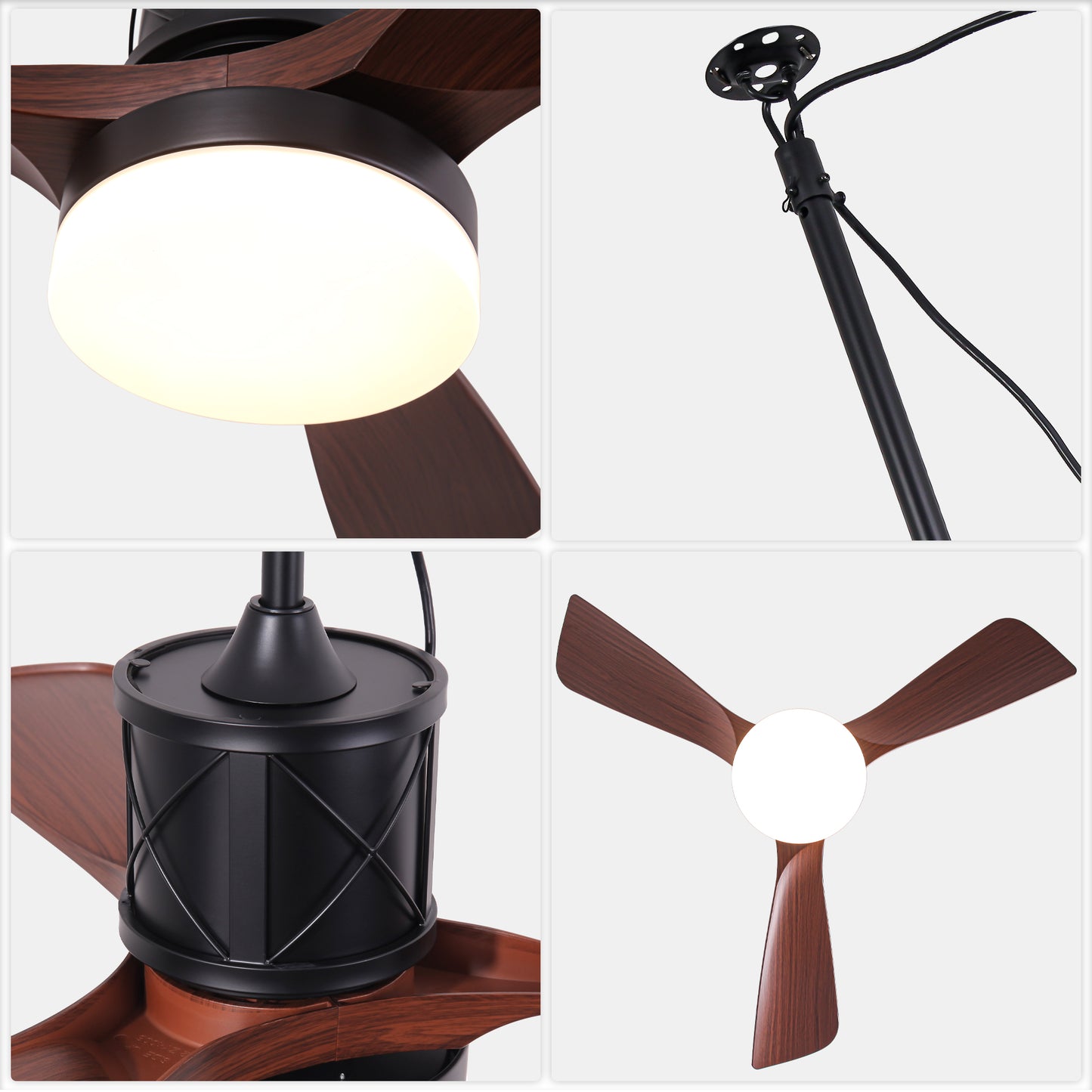 HW4202-GED-BellaDepot 24" Outdoor Modern Farmhouse LED Ceiling Fan with Remote Control, Plug in Ceiling Fan