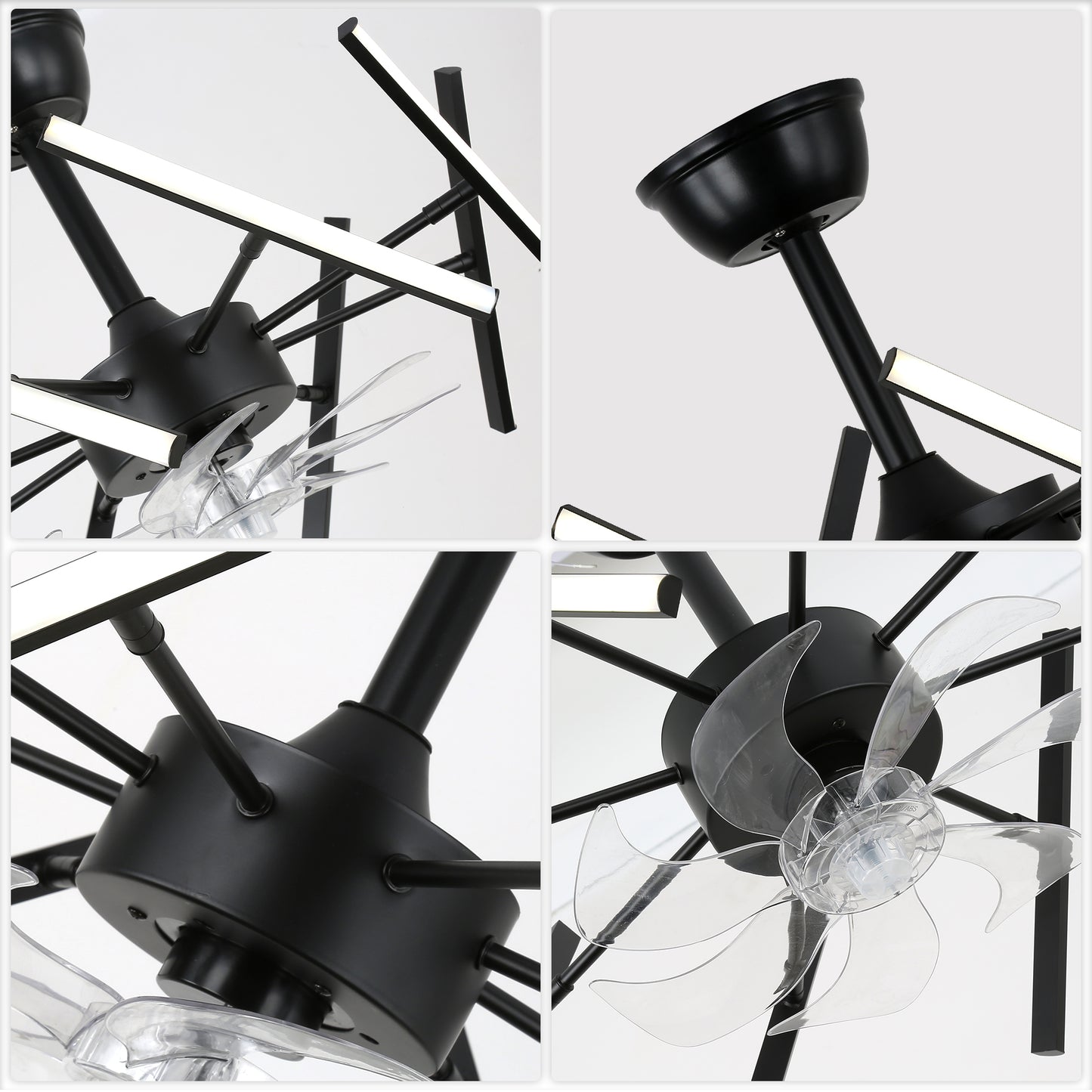 DC2104-18.11" Black Finish Modern Urban Reversible Ceiling Fan with Remote and LED Light Kit Included, Creative DIY Shape Ceiling Fan