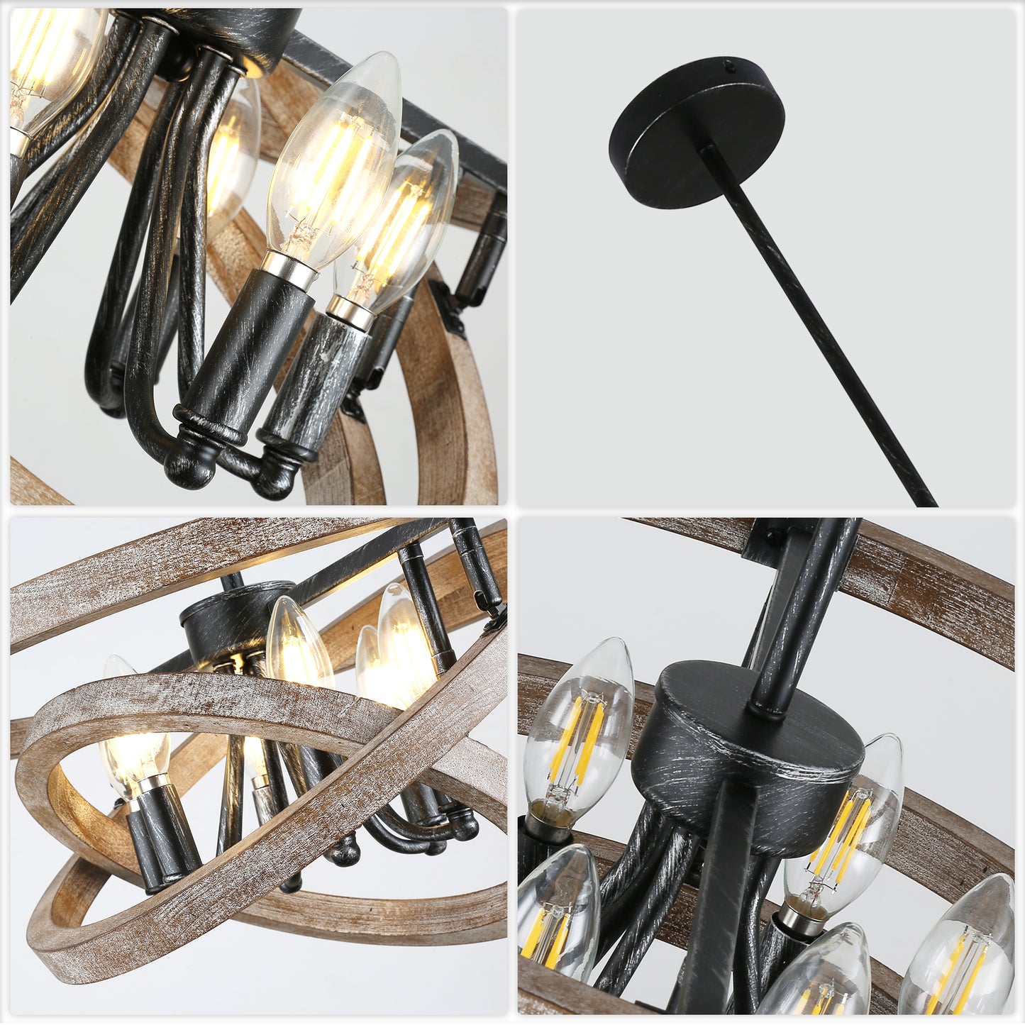 FC4111-BellaDepot Lights Classic Wood Chandelier, Height Adjustable Home Decoration Pendant Light