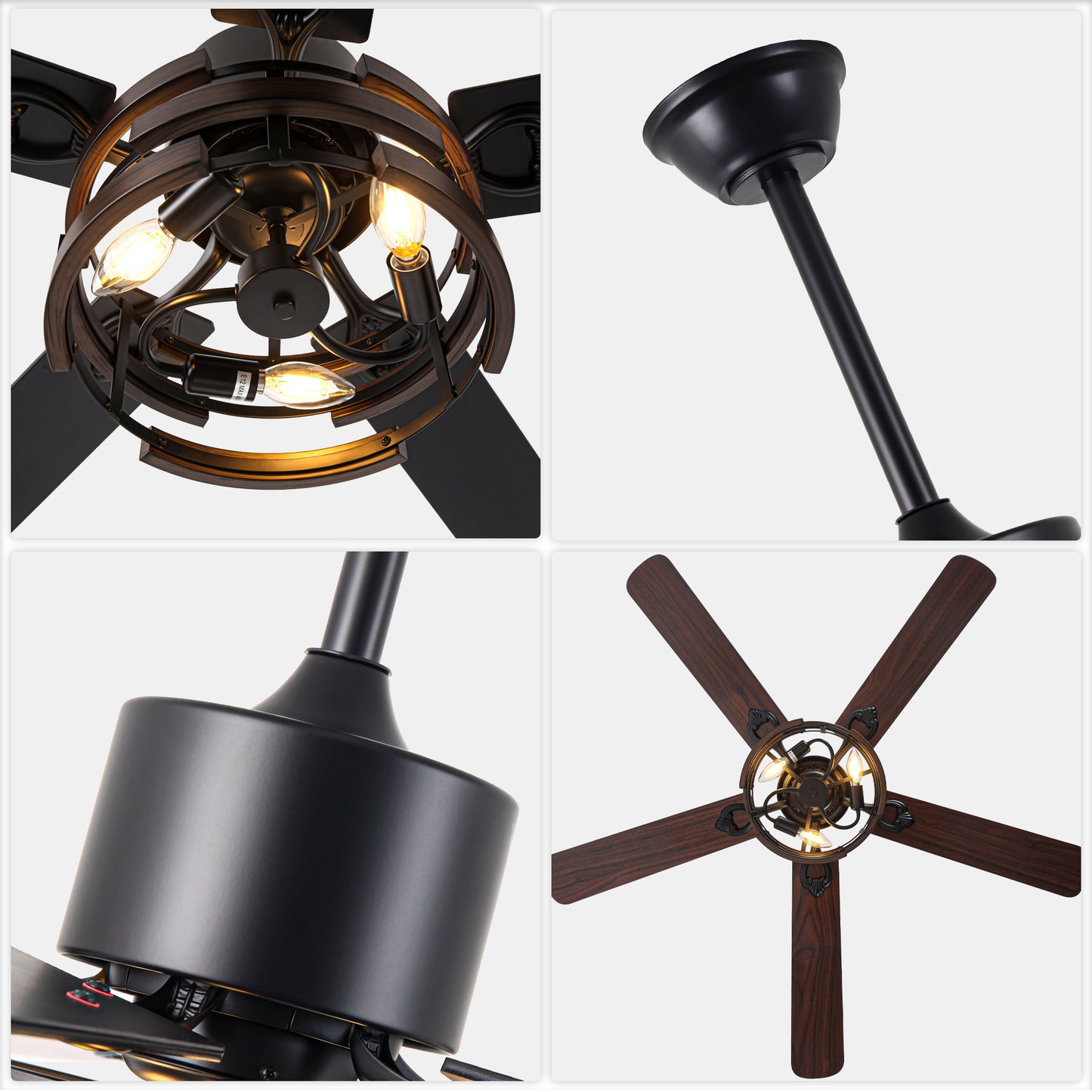 BellaDepot 52" Farmhouse Industrial Brown Ceiling Fan with Remote Control, 6 Speeds Ceiling Fan with Lights for Living Room- DC5224