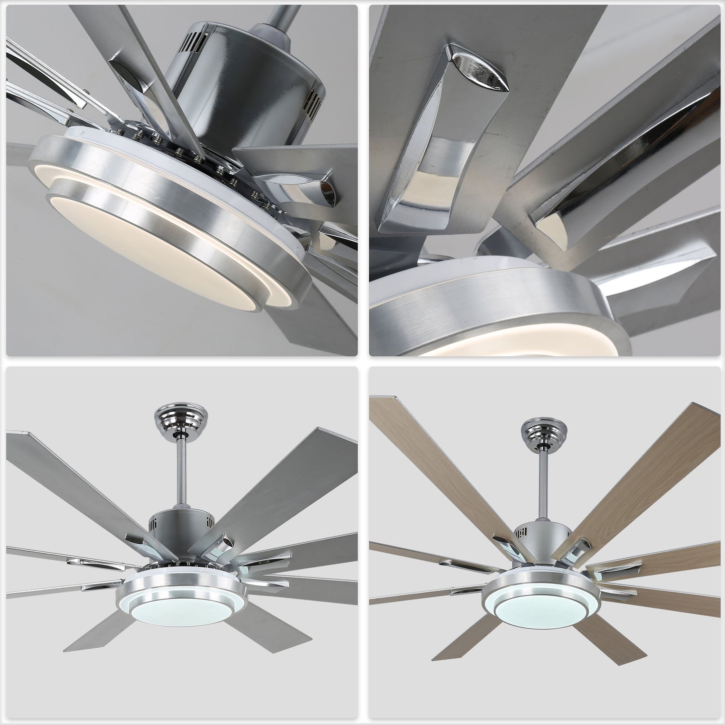 DC7206-BellaDepot 72" Black/Silver/Gold Finish Modern Urban Wood Reversible Ceiling Fan with Remote and LED Light Kit Included, Large Size Ceiling Fan