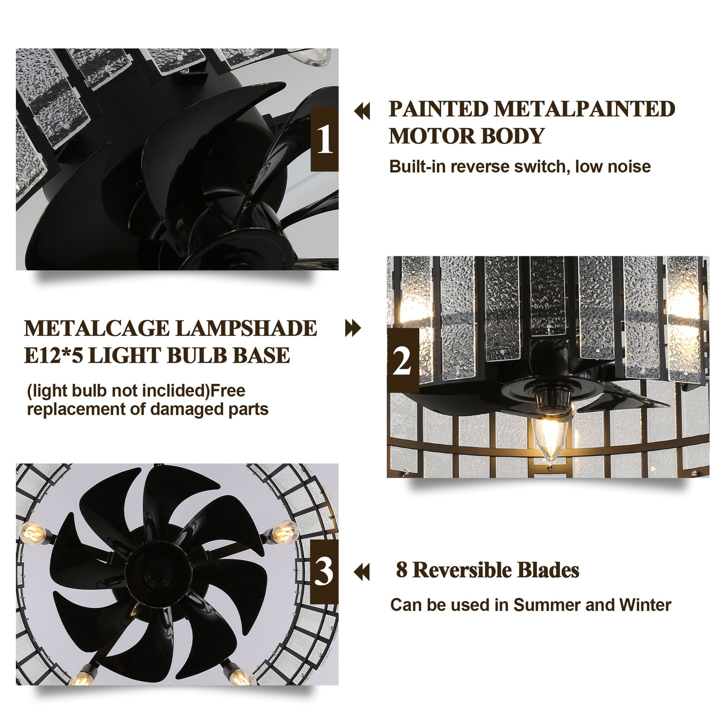 BD1901-BellaDepot 18.5" Modern Water Ripple Glass Reversible Ceiling Fan with Remote and 5 Lights