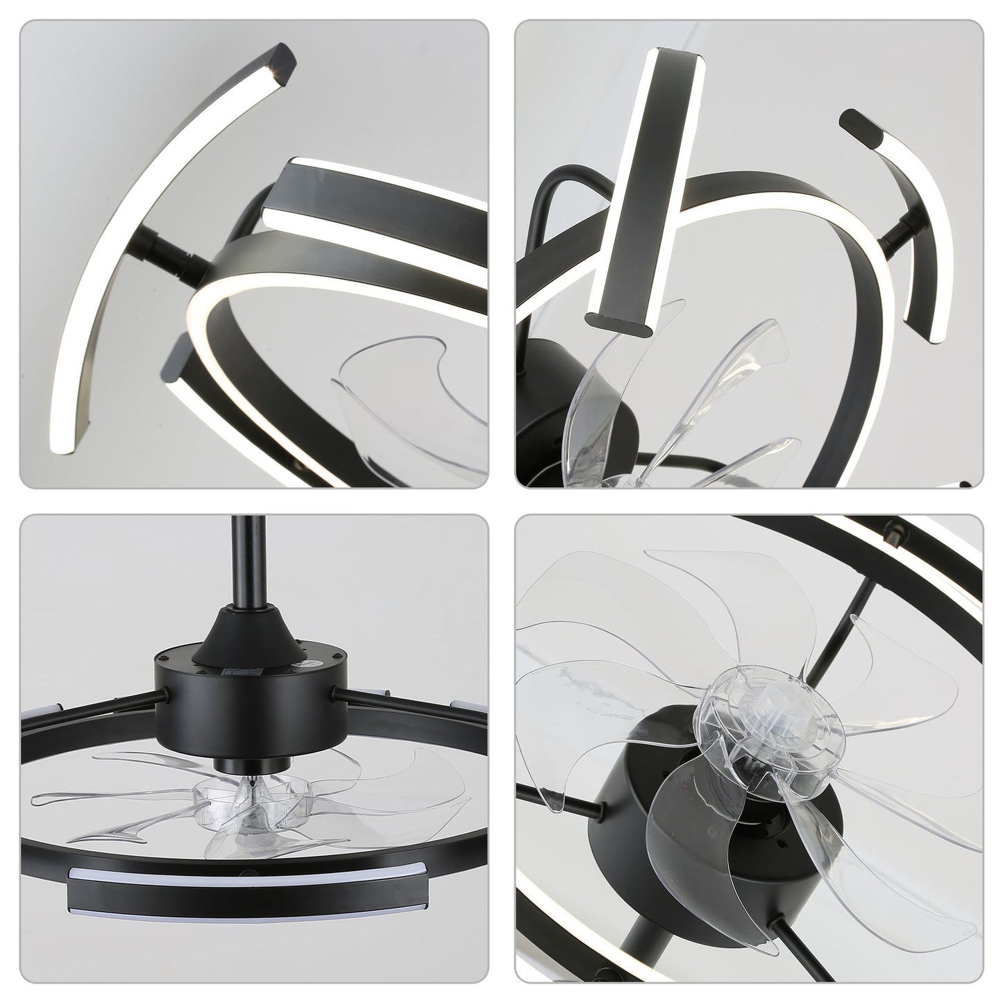 DC2405-BellaDepot 24.4" Black/Gold/White/Brown/Chrome DIY Shape Reversible Ceiling Fan with Remote and LED Light Kit Included