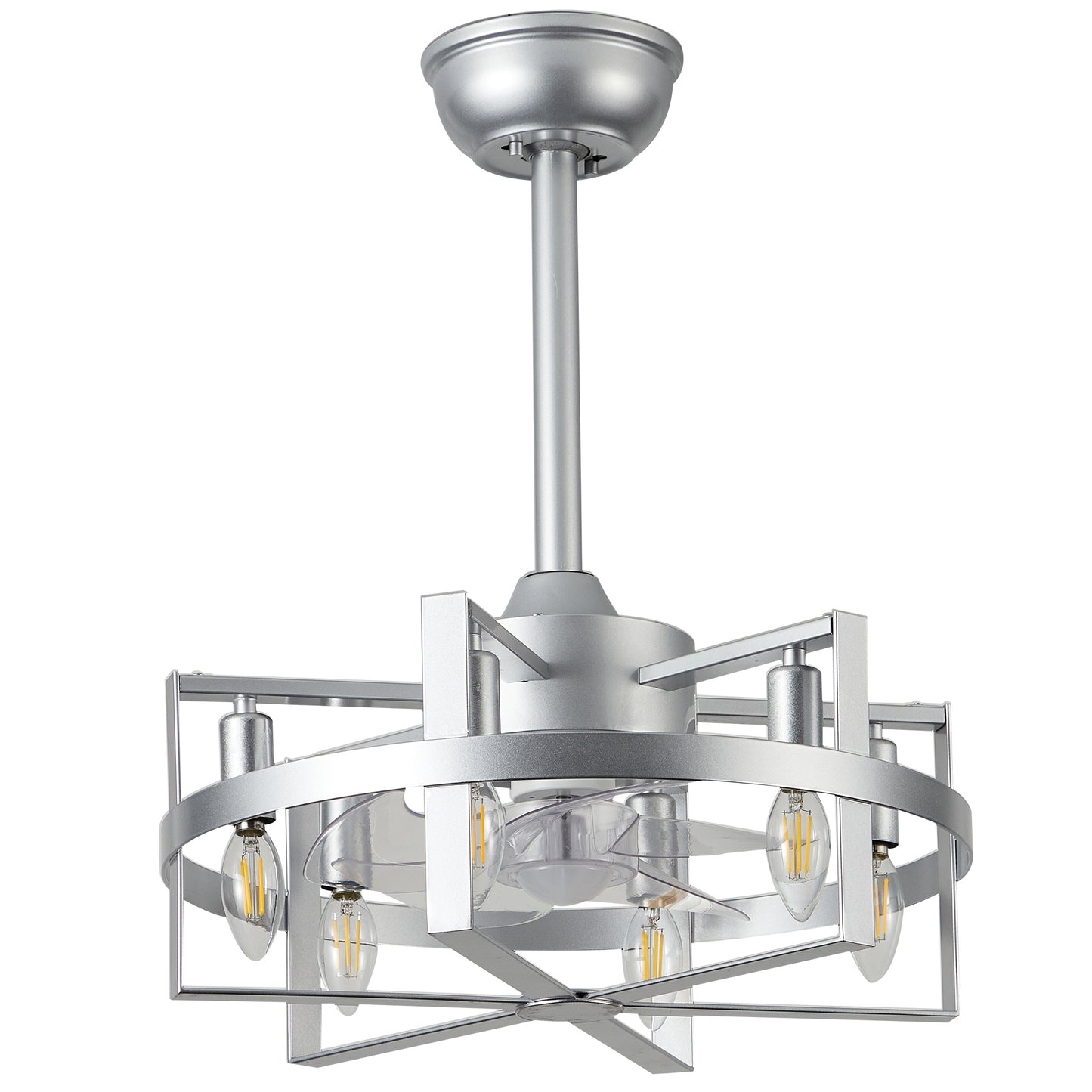 DC1816-BellaDepot 17.7" Black/Silver Industrial Caged Reversible Ceiling Fan with Remote and Lights, DC Motor Ceiling Fan