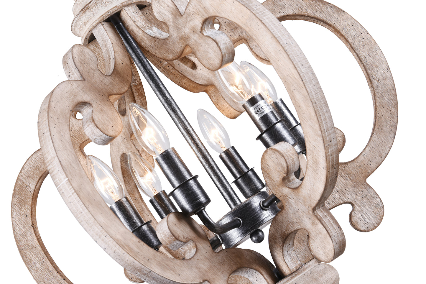FC4002-6 Light Distressed Wood/Distressed White French Country Vintage Style Distressed Wood Geometric Chandelier, Wooden Pendant Light with Adjustable Chain
