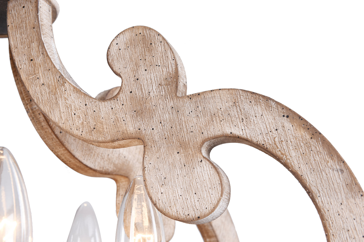 FC4002-6 Light Distressed Wood/Distressed White French Country Vintage Style Distressed Wood Geometric Chandelier, Wooden Pendant Light with Adjustable Chain