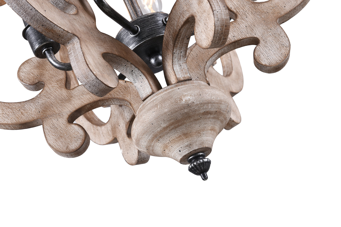 FC4002-6 Light Distressed Wood/Distressed White French Country Vintage Style Distressed Wood Geometric Chandelier, Wooden Pendant Light with Adjustable Chain