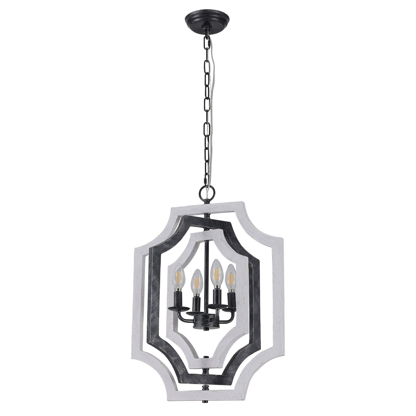 FC4070-BellaDepot 16.9" Distressed Wood/Distressed White Chandelier with Adjustable Chain, Wooden Pendant Light