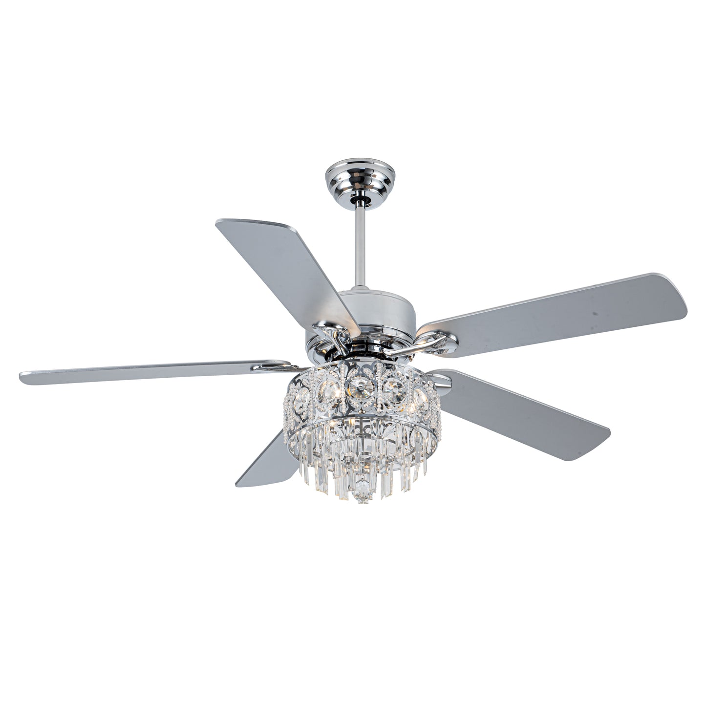 BD2064-52" Silver Finish Deluxe Crystal Reversible Ceiling Fan with 3 Lights and Remote