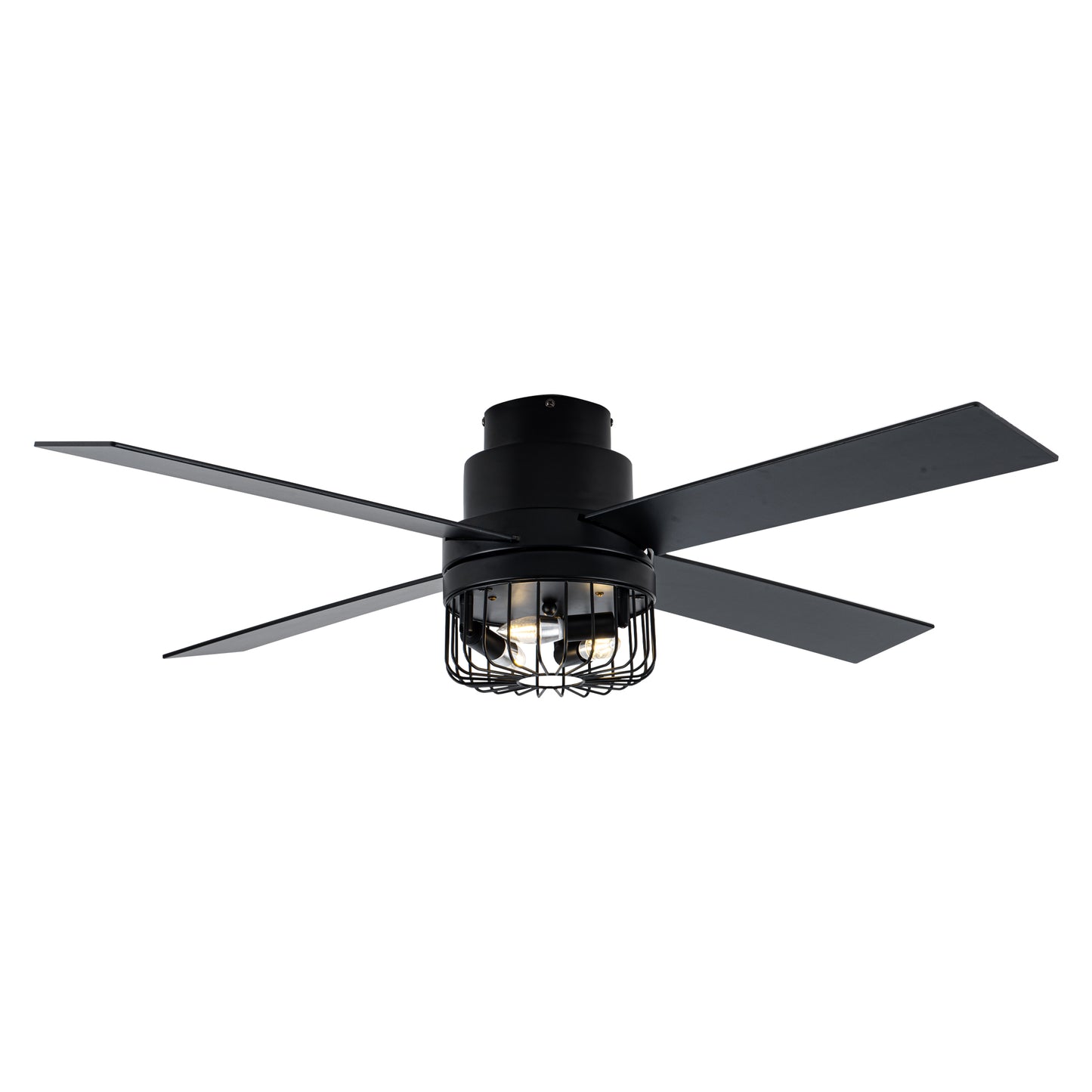 BD2065-BellaDepot 52" Retro Black Finish Low Profile Flush Mounted Ceiling Fan with Lights and Remote, DC Motor 6 Speeds Ceiling Fan for All Seasons