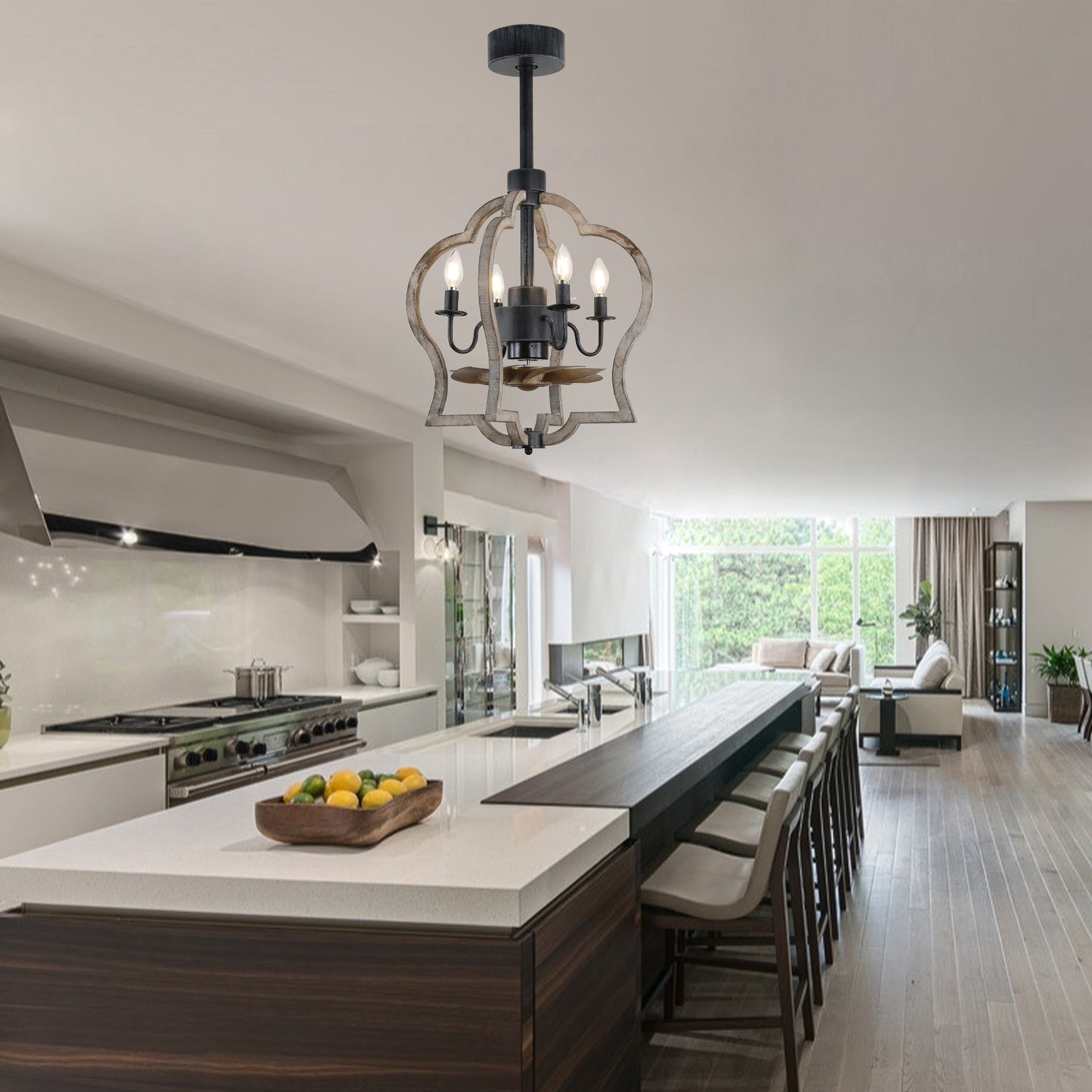 BD1501-BellaDepot 14.6" Farmhouse Distressed Wood Caged Reversible Ceiling Fan with Remote and 4 Lights