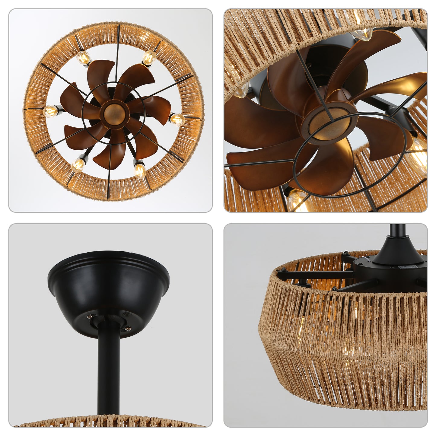 BD1801-BellaDepot 18" Rattan Series Cottage Caged Reversible Ceiling Fan with Lights Remote Control