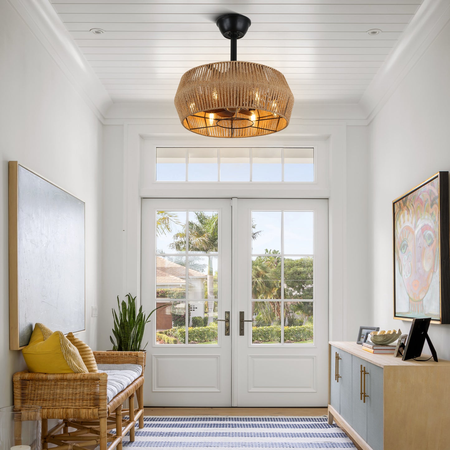BD1801-BellaDepot 18" Rattan Series Cottage Caged Reversible Ceiling Fan with Lights Remote Control