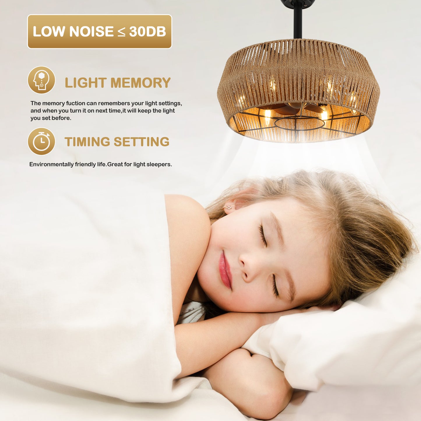 BD1801-BellaDepot 18" Rattan Series Cottage Caged Reversible Ceiling Fan with Lights Remote Control