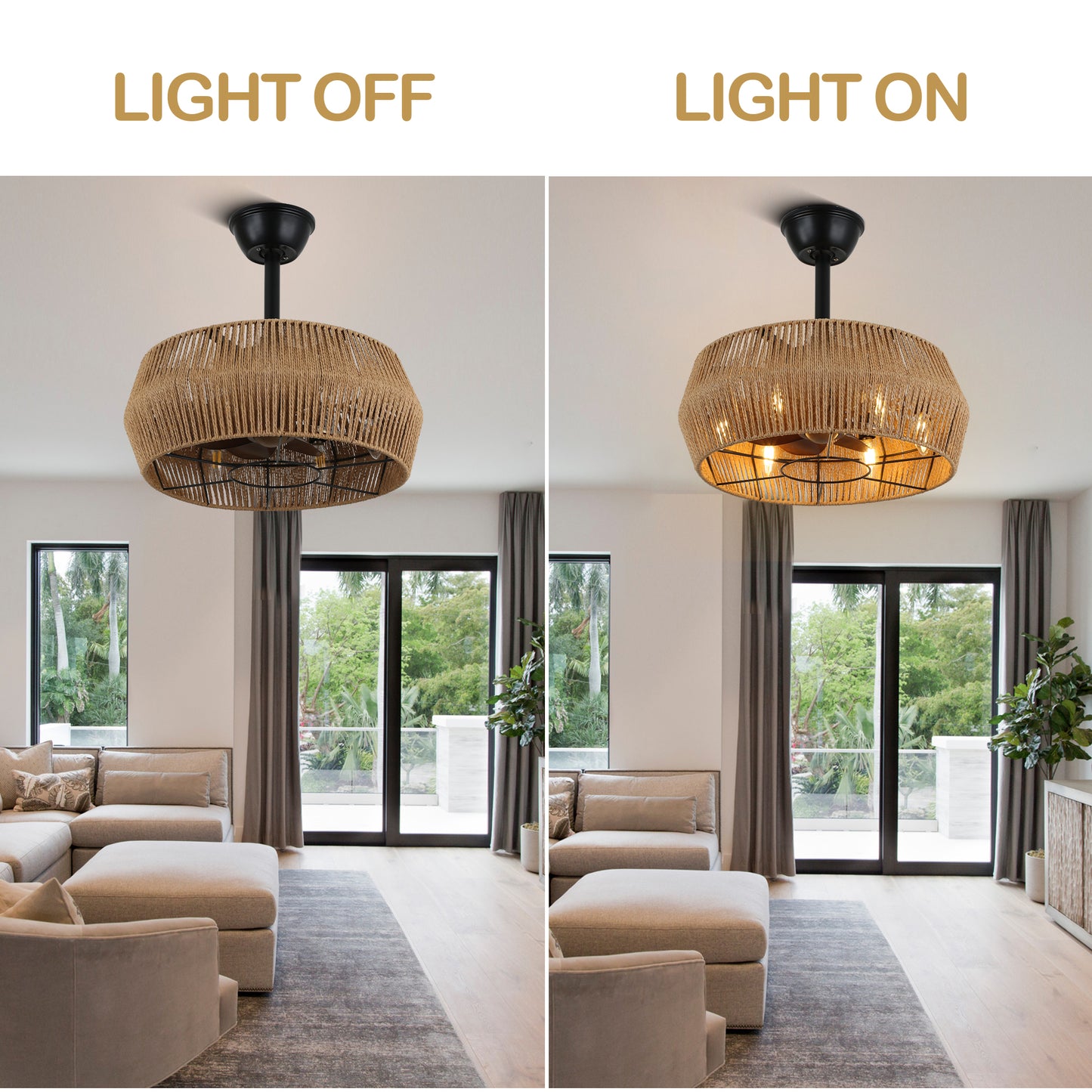 BD1801-BellaDepot 18" Rattan Series Cottage Caged Reversible Ceiling Fan with Lights Remote Control
