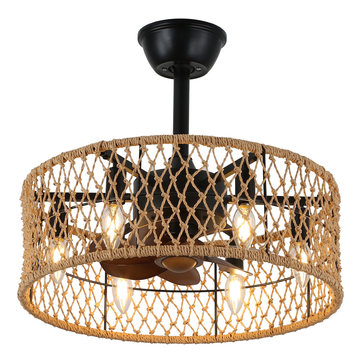 BD1805-BellaDepot 18" Rattan Series Cottage Caged Reversible Ceiling Fan with Lights Remote Control