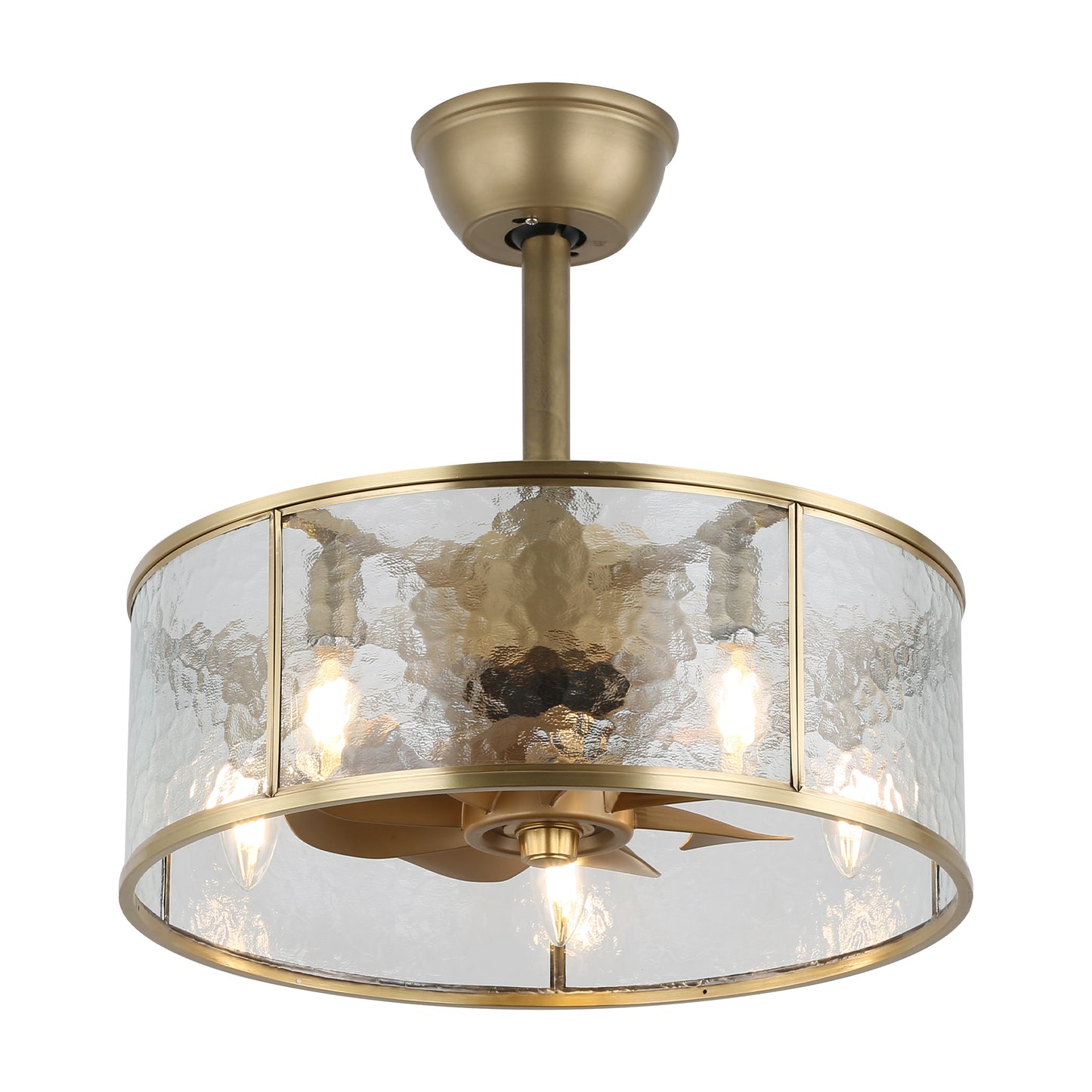 BD1810-BellaDepot 17.7" Luxury Golden Glass Caged Reversible Ceiling Fan with 5 Lights and Remote