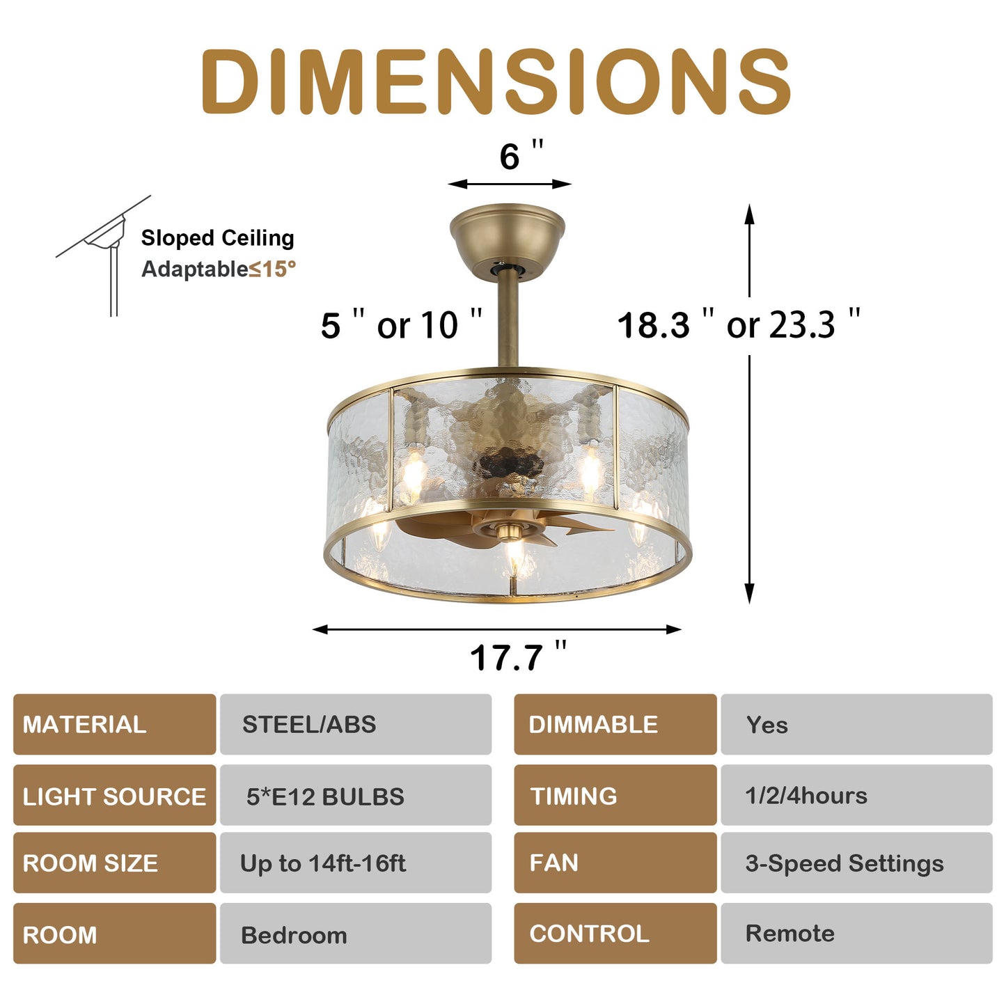 18 in. Glass Gold Ceiling Fan with Light and Remote