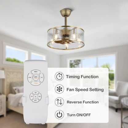 18 in. Glass Gold Ceiling Fan with Light and Remote