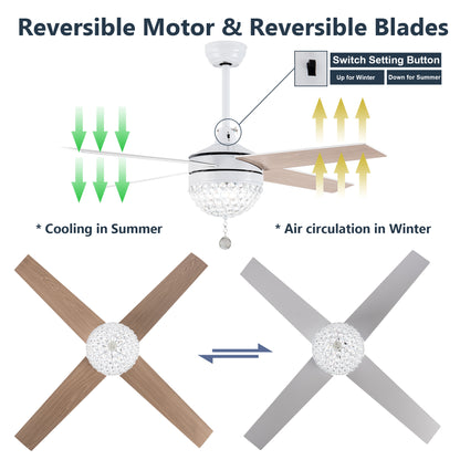 52 in. LED Crystal Reversible Ceiling Fan with Light and Remote