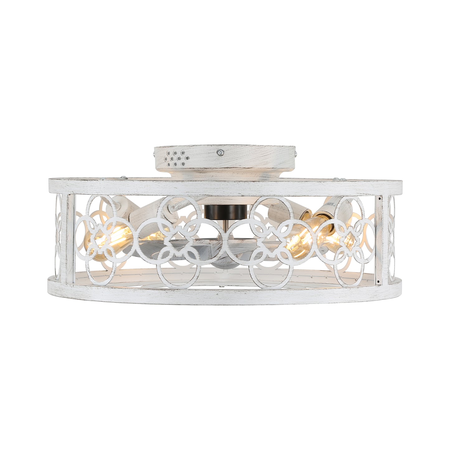 BD2073-BellaDepot 19.5" Farmhouse Distressed White Reversible Caged Ceiling Fan with 4 Lights and Remote