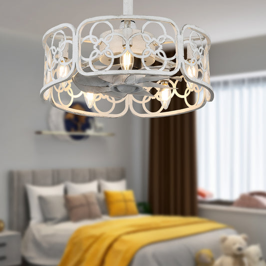 BD1814-BellaDepot 18.1" Farmhouse Distressed Metal Caged Reversible Ceiling Fan with Remote and 5 Lights