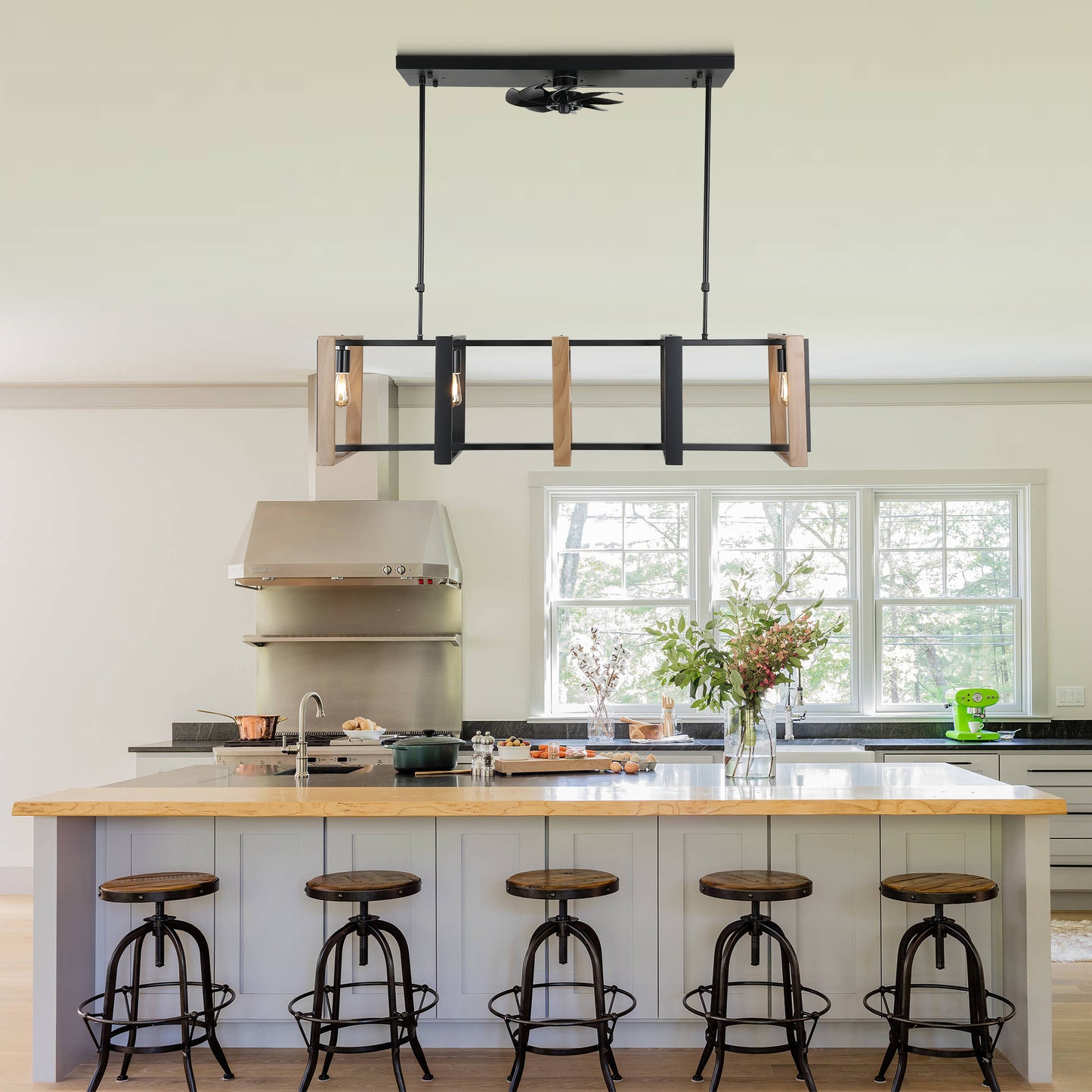 CT1002-BellaDepot 47.2" Industrial Reversible Kitchen Island Ceiling Fan with Remote and Lights