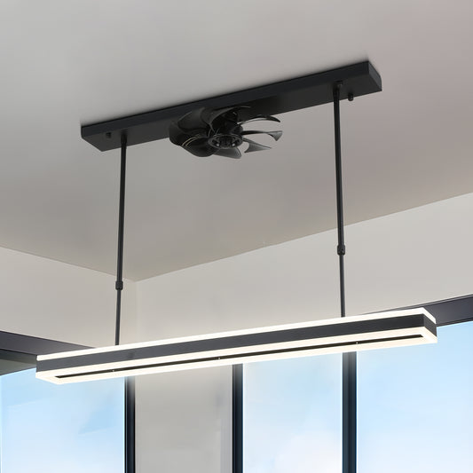 Modern 39 in. Black Hanging Island Pendant Light with Ceiling Fan with LED Light