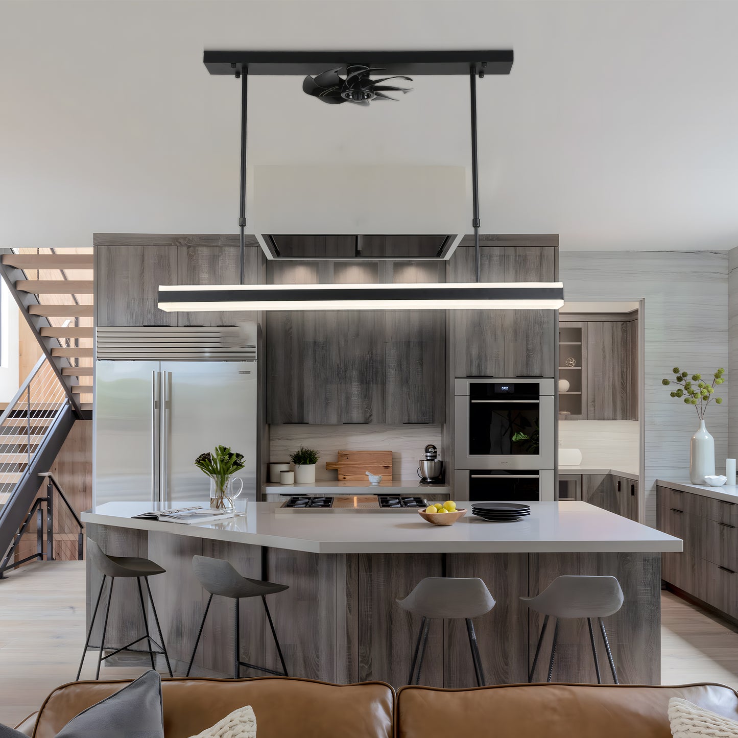 CT1003-BellaDepot 39.4" Contemporary Kitchen Island Ceiling Fan with Remote and Dimmable LED Light Kit Included