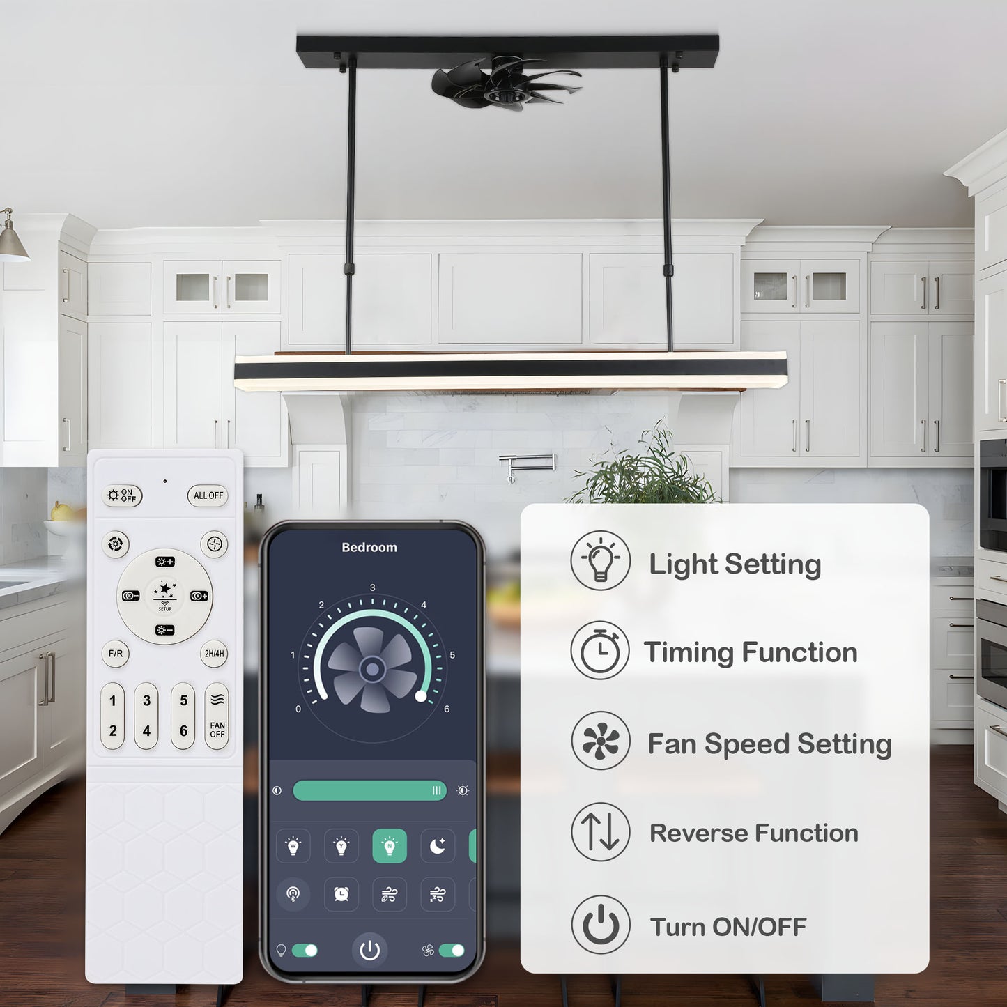 CT1003-BellaDepot 39.4" Contemporary Kitchen Island Ceiling Fan with Remote and Dimmable LED Light Kit Included