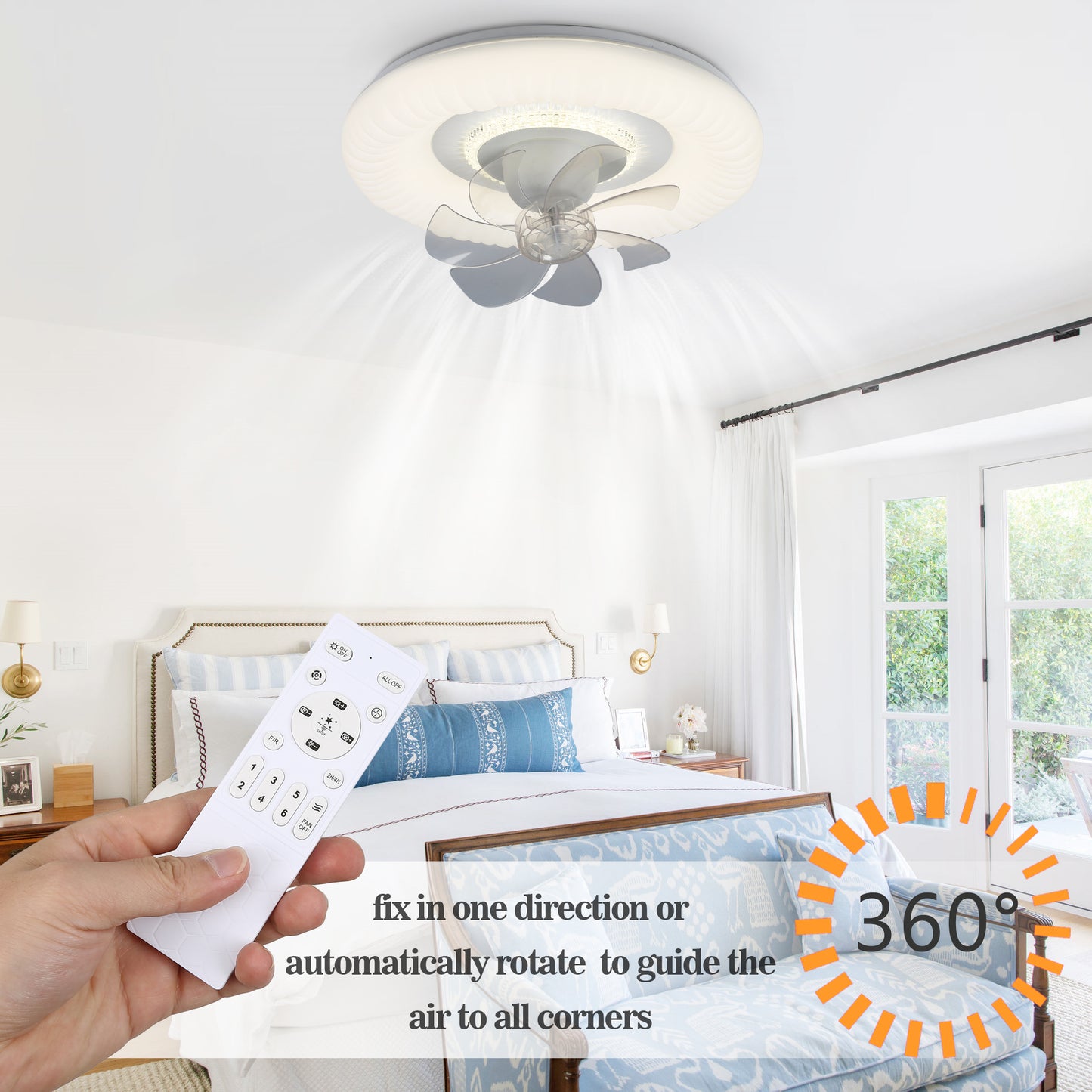 18 in. LED Indoor Modern 360-Degree Oscillating Flush Mount White Ceiling Fan with Dimmable Light and Remote APP