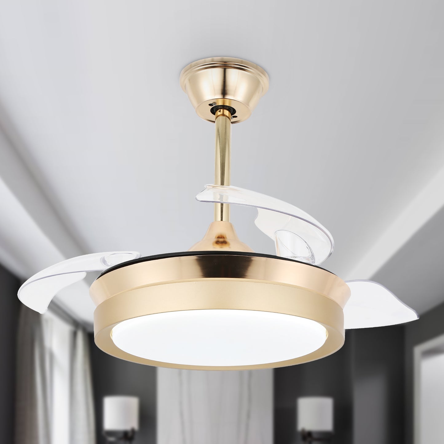 36" Dimmable Ceiling Fan with LED Light and Remote Retractable Blades