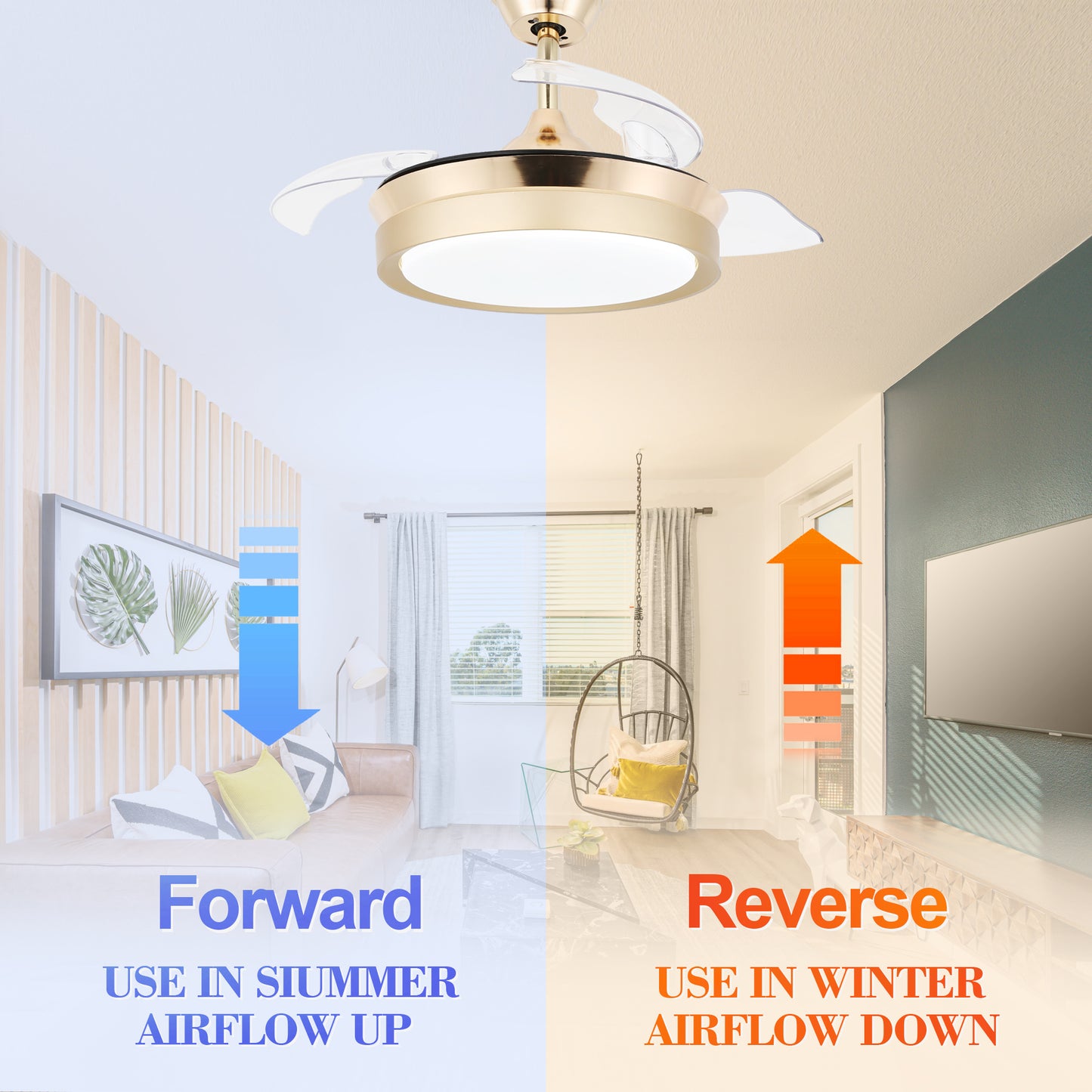 36" Dimmable Ceiling Fan with LED Light and Remote Retractable Blades