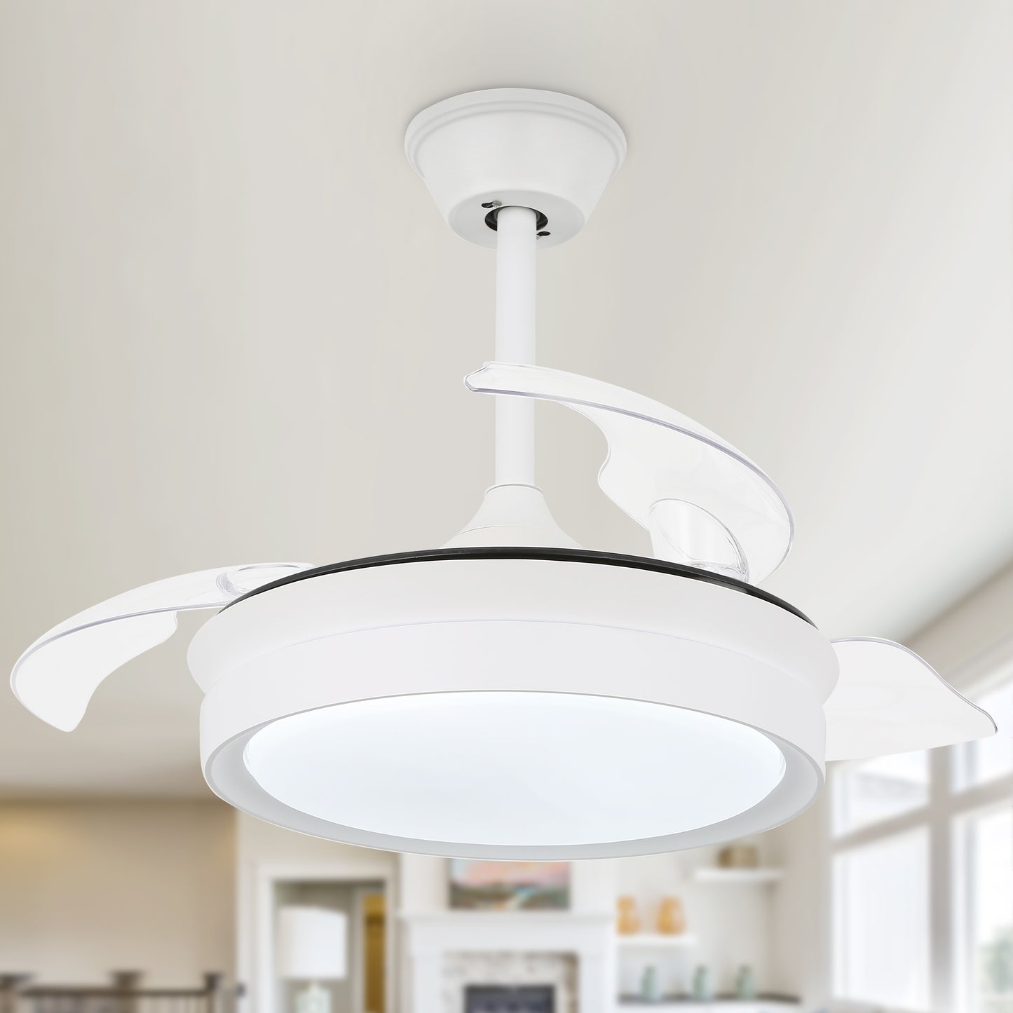 36" Dimmable Ceiling Fan with LED Light and Remote Retractable Blades