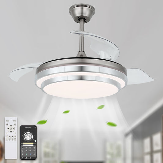 DC3604-BellaDepot 36" Modern Urban Retractable Ceiling Fan with Remote and LED Light Kit Included, Dimmable Ceiling Fan
