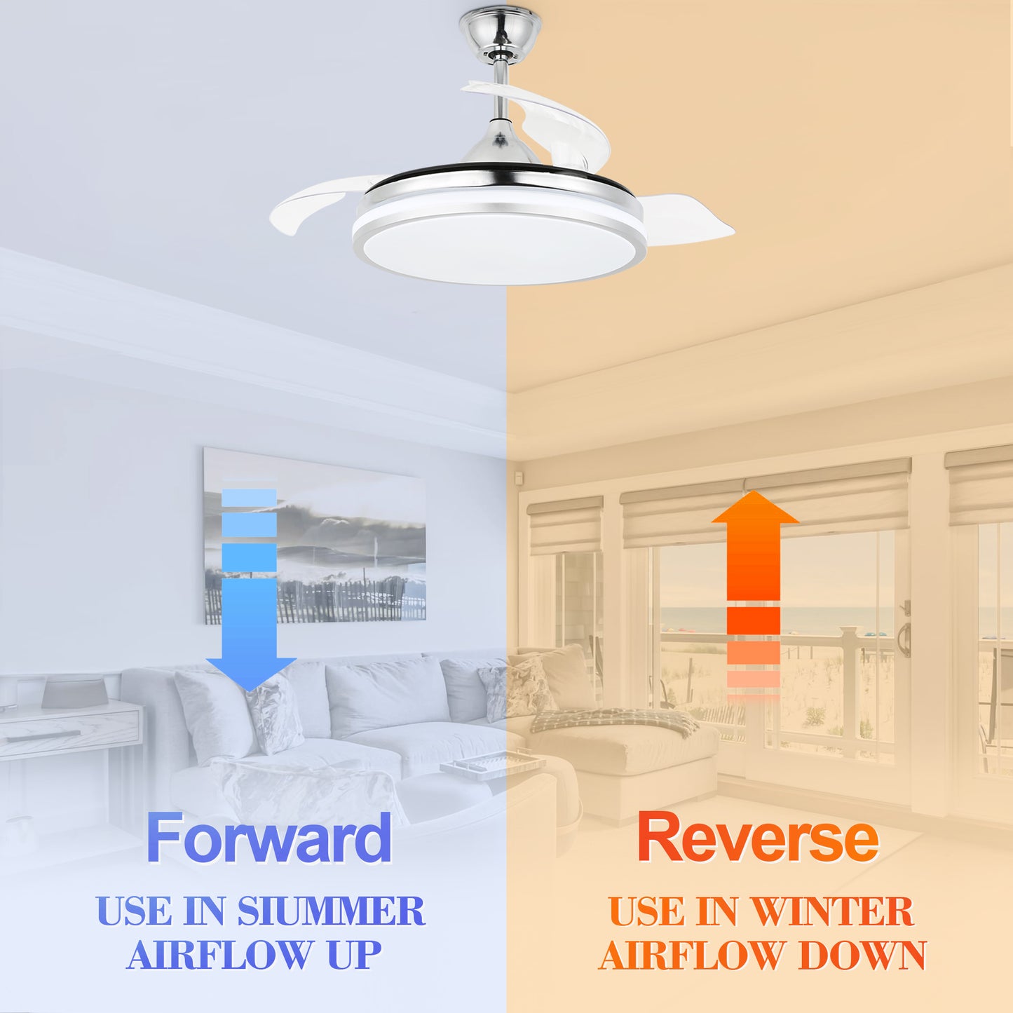 42 in. Dimmable LED Ceiling Fan with Retractable Blade and Remote Control