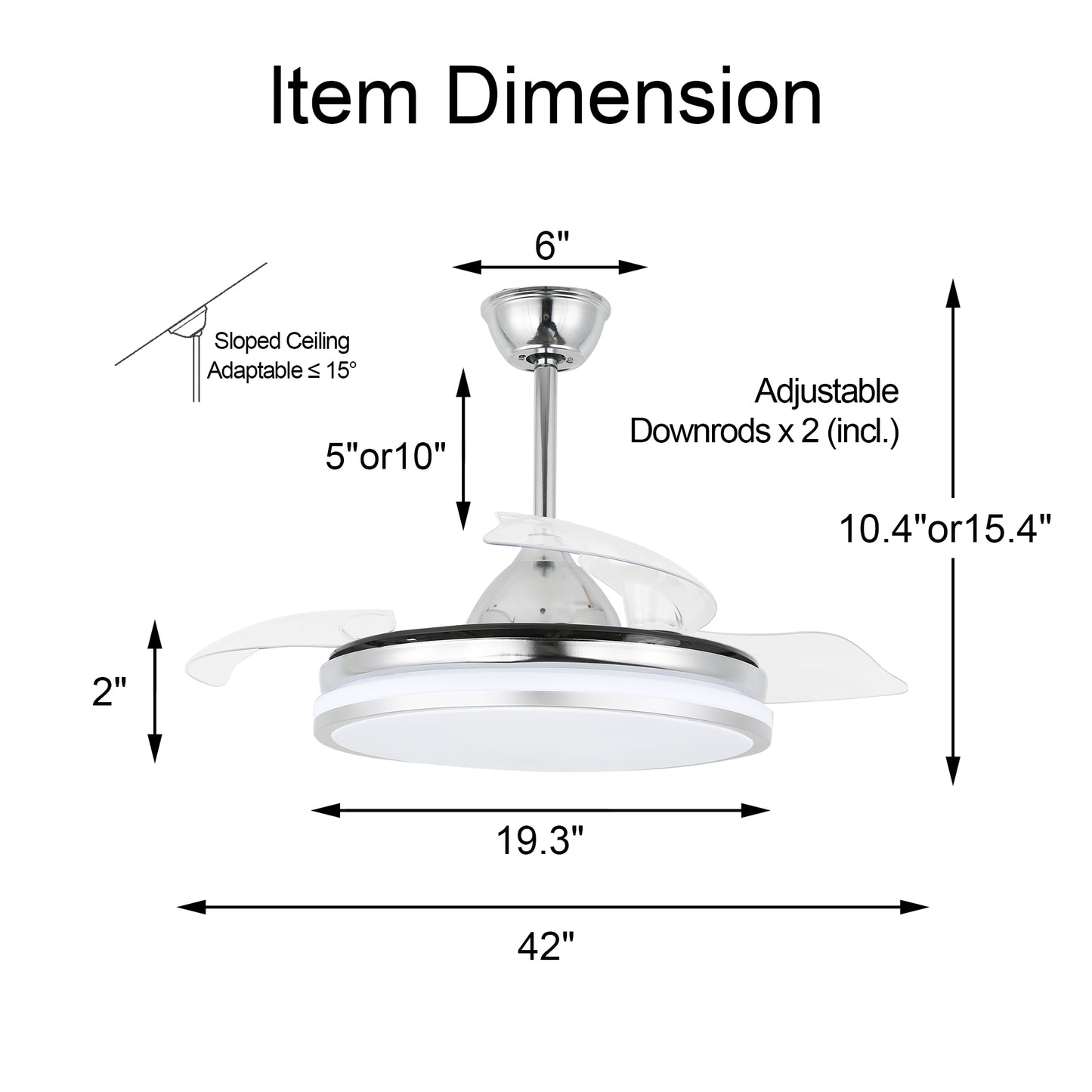 42 in. Dimmable LED Ceiling Fan with Retractable Blade and Remote Control